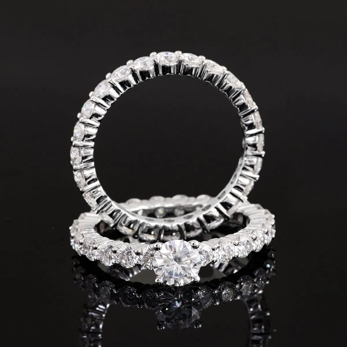 Regalo personalizado para mujer, alianza para mujer, platino de 9 quilates, Moissanite Eternidad, 2 piezas, talla hermana para hermana, cumpleaños, joyas