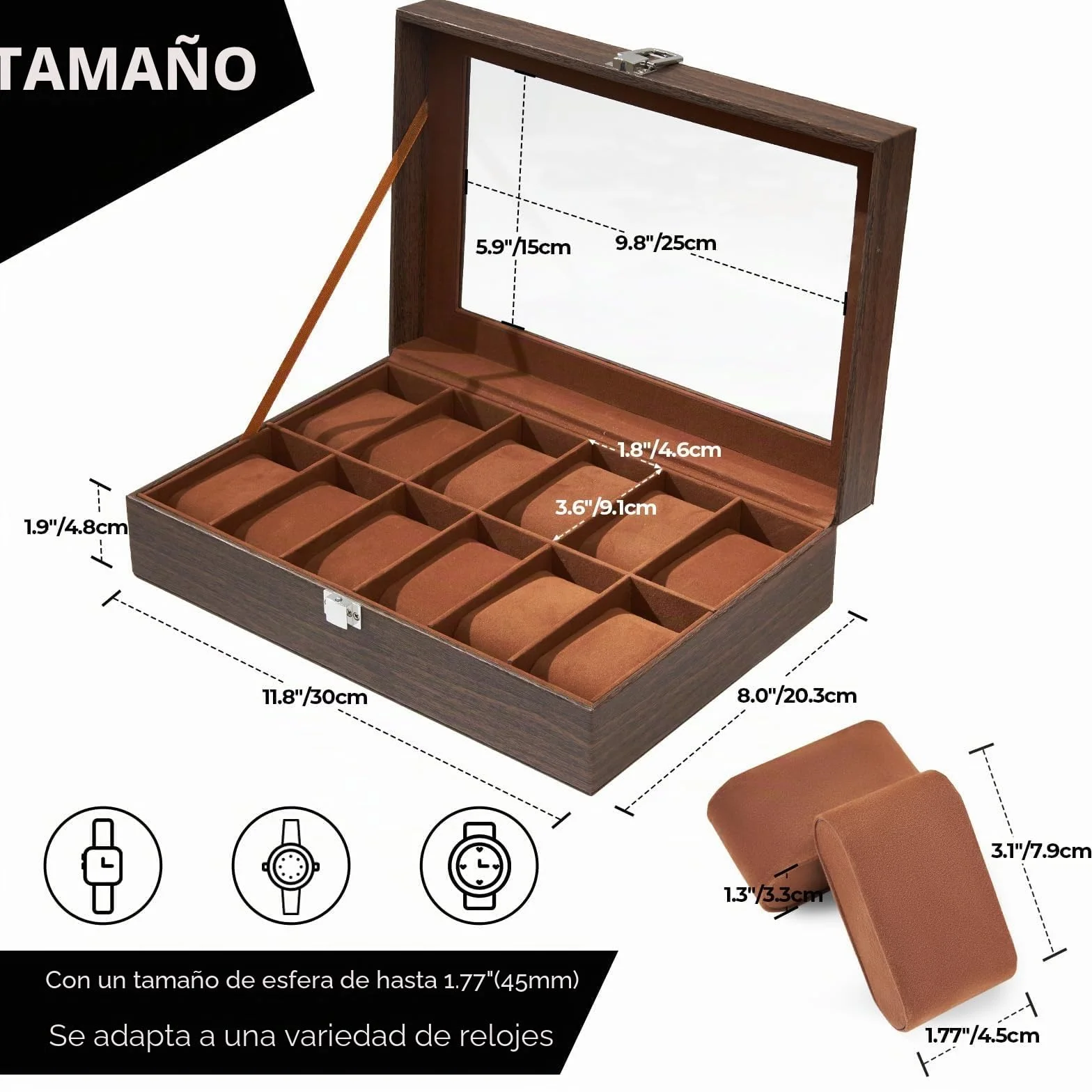 Caja Relojes con 12 Compartimentos, Ohuhu Caja para Relojes con Tapa de Cristal y Cojín ExtraíbleRegalo para Cumpleaños Día del Padre Navidad