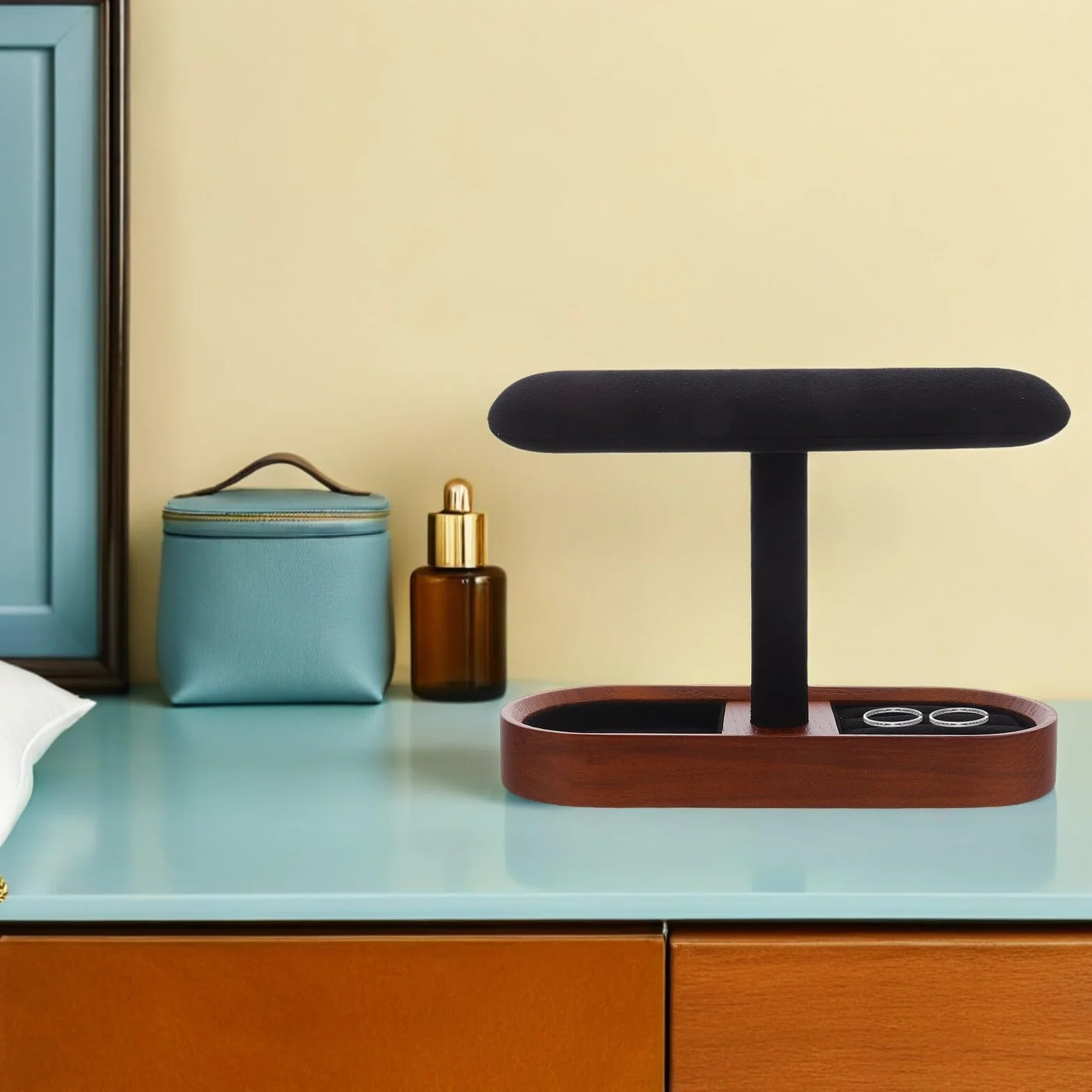 NUOBESTY Soporte de Madera Maciza T para Exhibición de Joyas Organizador Multifuncional para Pulseras Relojes y Brazaletes Diseño Rústico y Estable para Mostrador y Uso Personal