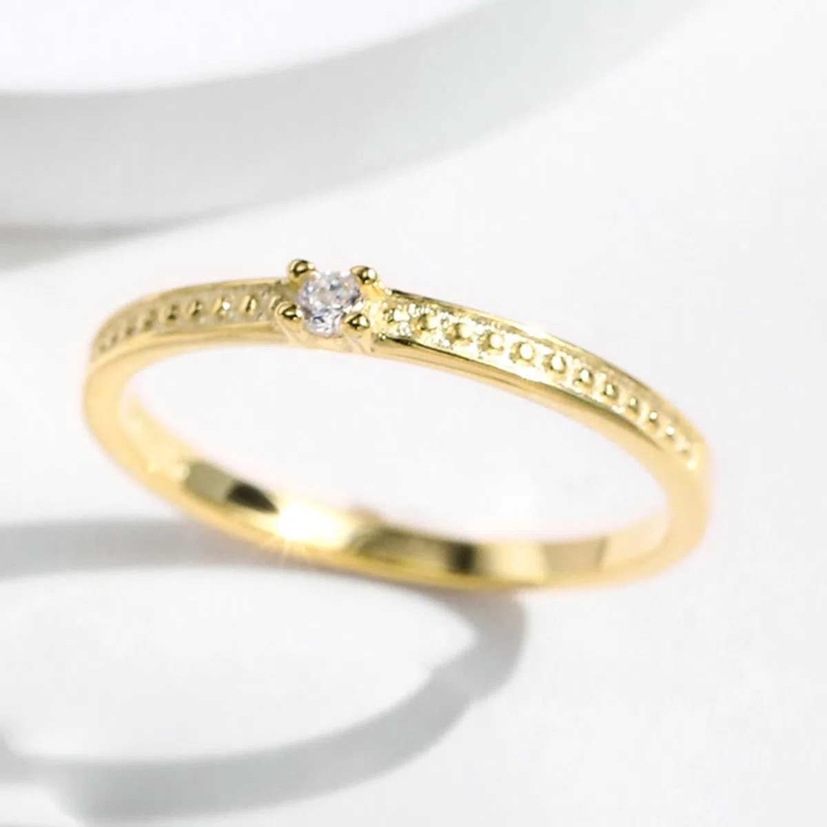 Alianzas de diamante de oro amarillo de 9 K/14 K, delicado anillo apilable, anillo solitario de la amistad, Au375/585, oro amarillo, joyería auténtica, talla 47-62