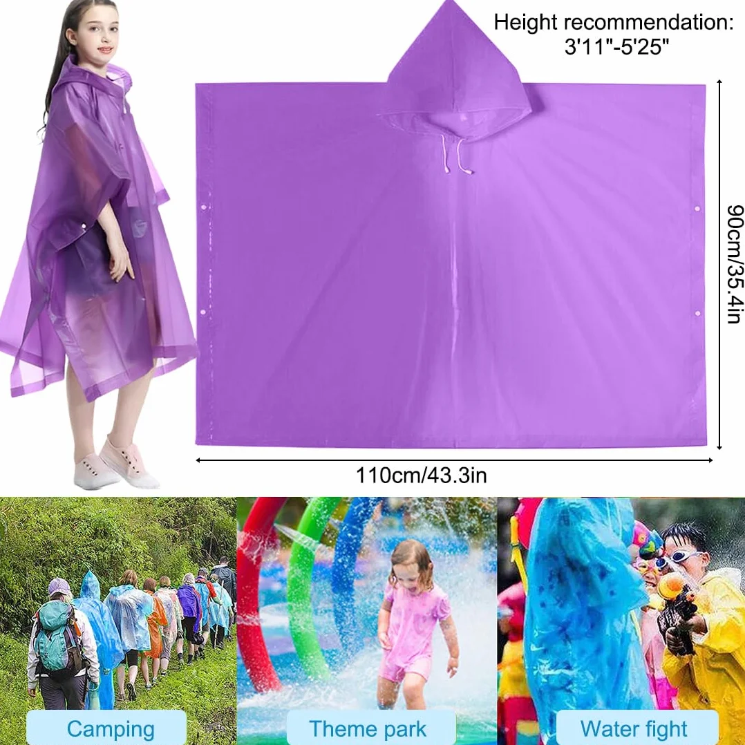 Poncho Impermeable Niños, Espesar Reutilizable EVA Chubasquero con Capucha y Botones para Niño Niña, Infantiles Traje de Liuvia con Capucha y Botón para Escuela Senderismo Ciclismo Viajes