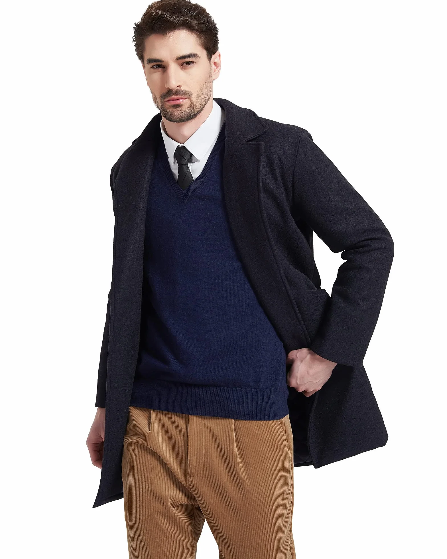 Kallspin Chalecos de Lana Mixta para Hombre Corte Relajado Cuello en V Jersey sin Mangas
