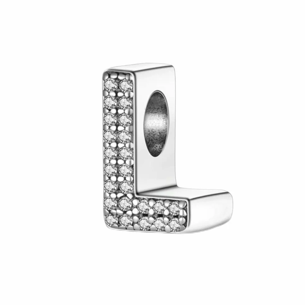 BEEUVIP L Abalorios Charms Colgantes de Alfabeto Cuentas Plata de Ley 925 con Circonita cúbica Transparente Compatible con Pulsera Pandora & Europeo, Charms de Letra para Mujer El estilo C