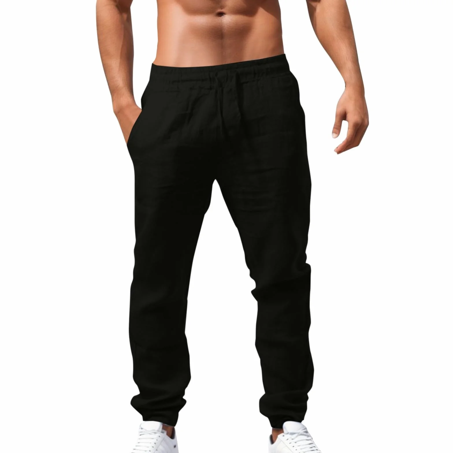 Pantalones Ligeros de algodón y Lino para Hombre, Pantalones de Verano con Cintura elástica, Pantalones Rectos Transpirables, Pantalones de Playa de Color sólido, Pantalones Casuales clásicos y S-5XL
