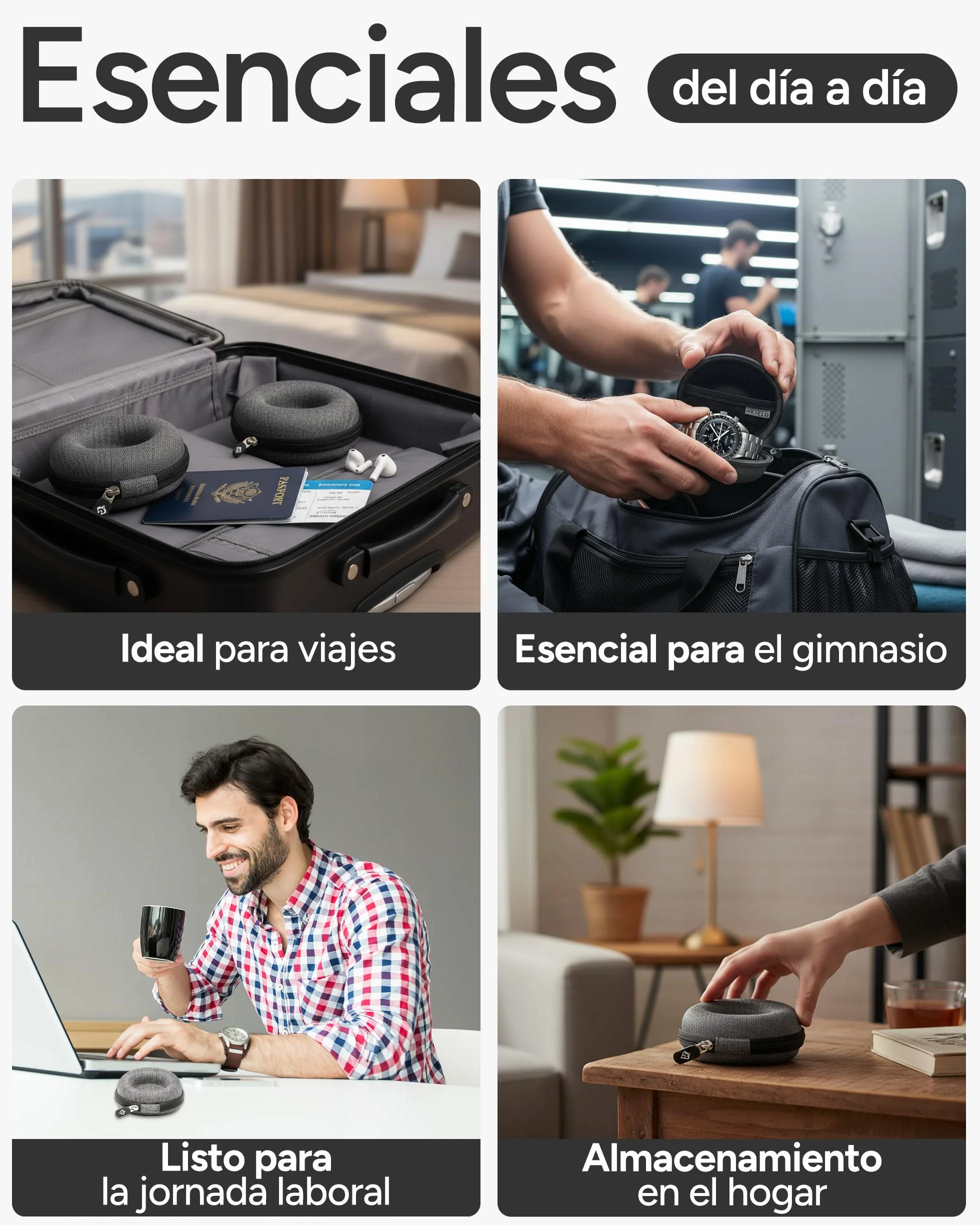 AKIELO Caja para Relojes de Viaje con Paño de Limpieza y Caja Regalo – Compatible con Relojes de Pulsera para Hombre y Mujer y Relojes Inteligentes de hasta 54 mm (Edición Gris Carbón)