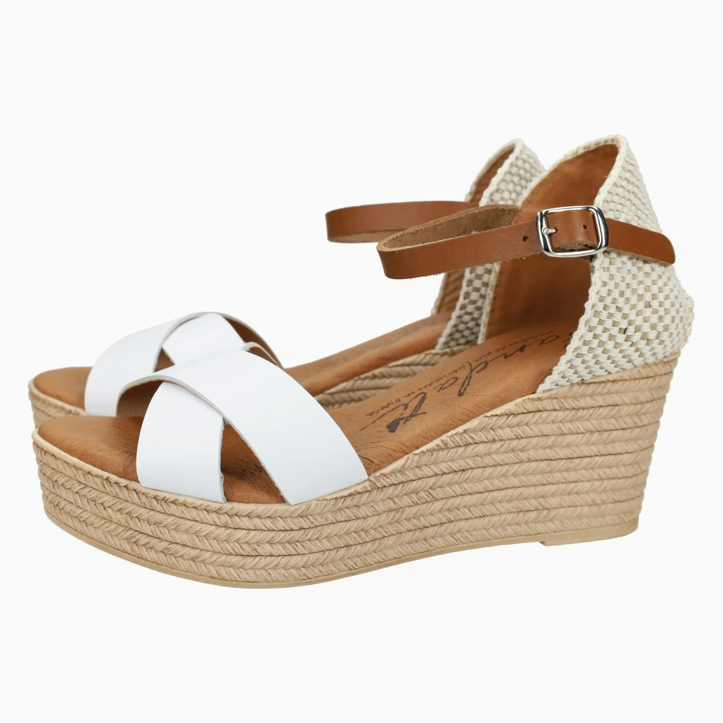 SANDALI M704 Blancas de Piel para Mujer con cuña de 6cm, Verano con cuña, Hechas en España Mujer