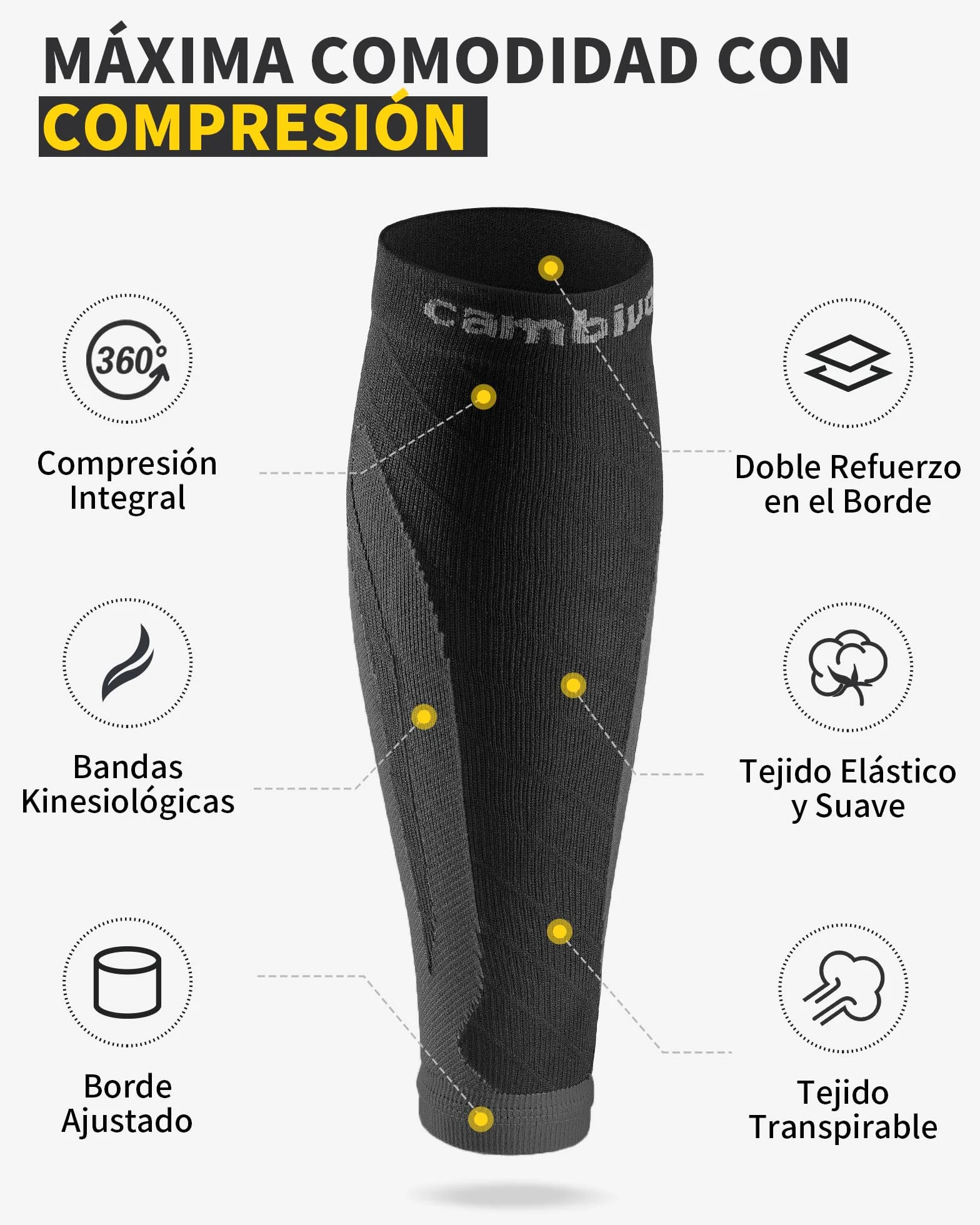 CAMBIVO Medias Compresivas 2 Pares, Calcetines Compresion Mujer Hombre, Mangas de Compresión para Deporte, Running, Ciclismo, Trabajo, Vuelo