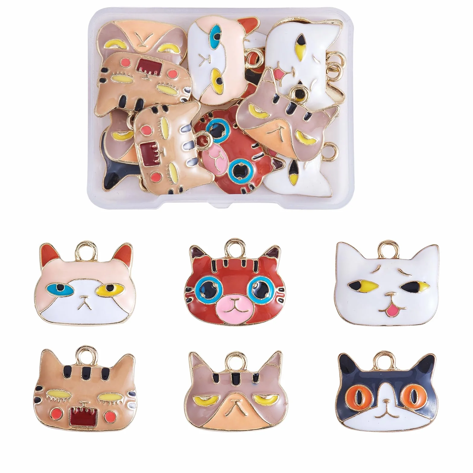 18 Pieza de Colgante de Gato Esmaltado, Colgante de Esmalte de Aleación de Animal Lindo, Color Mezclado para Joyería, Collar, Pendientes, Pulseras, Manualidades