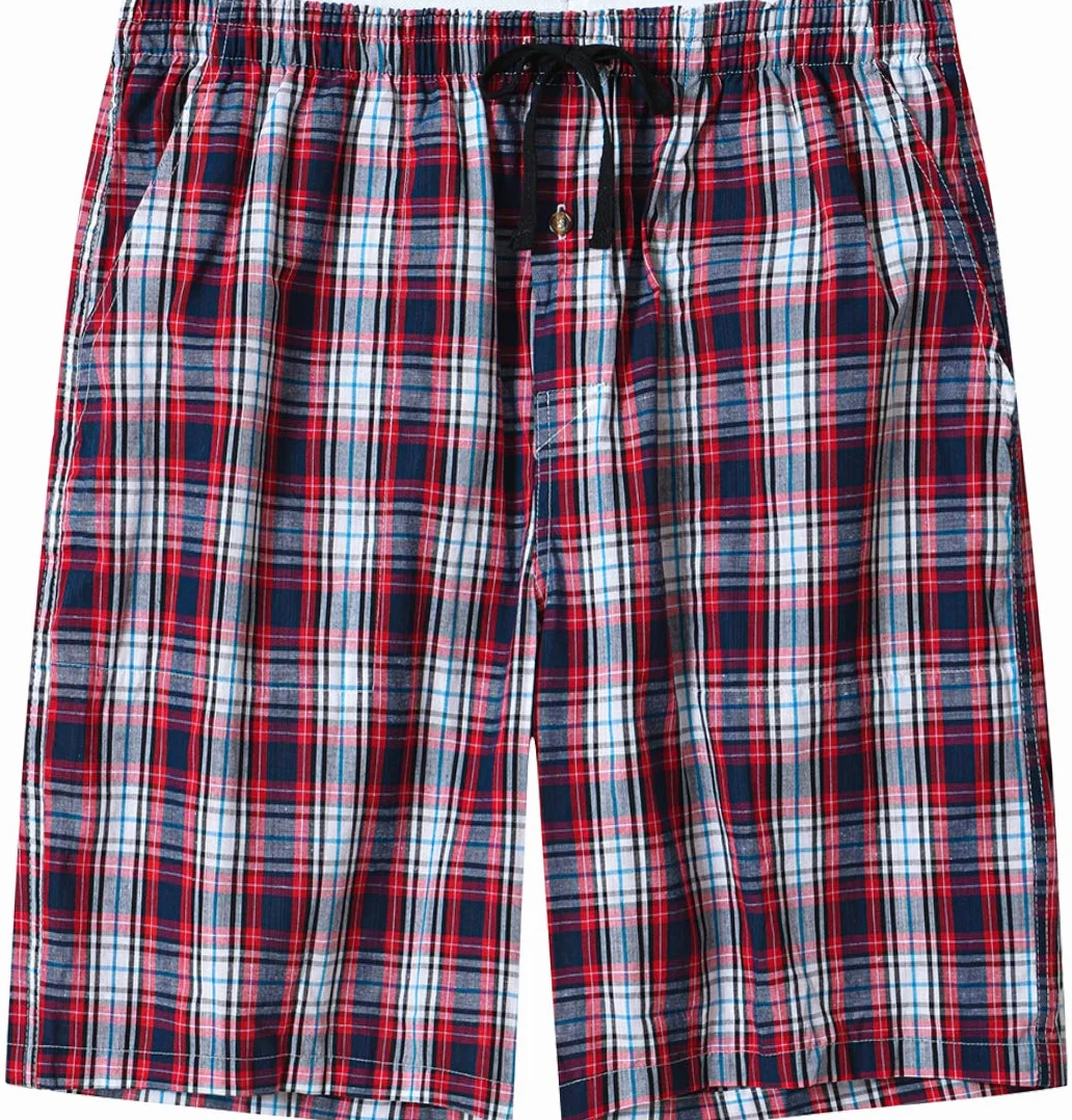 MoFiz Hombre Pantalón Corto de Pijama Casual Shorts a Cuadros de Algodón con Bolsillos