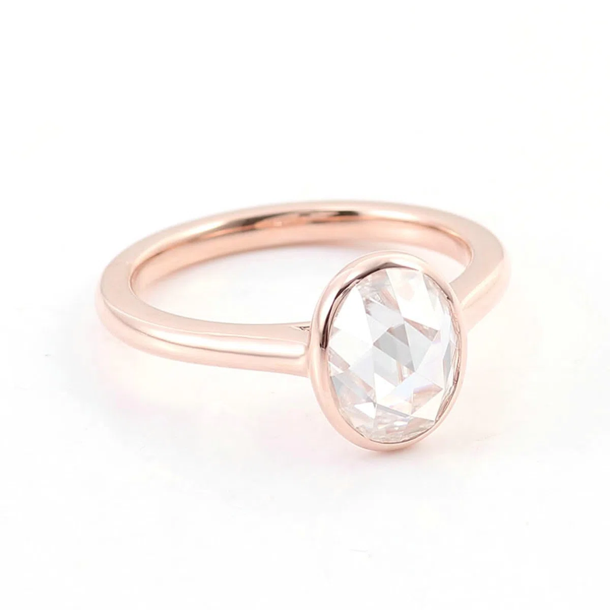 Anillos de boda 585 de oro rosa auténtico, para mujer con moissanite, 1 ct, solitario, anillo de compromiso, ovalado, oro real de 14 K, con grabado para mujeres, tamaño 51 (16,2)