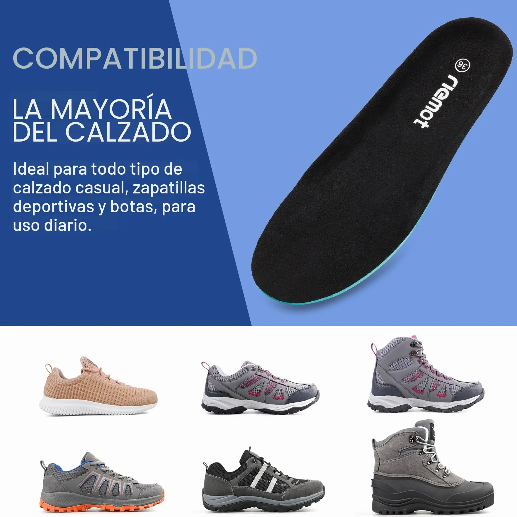 Plantillas Confortables de Reemplazo para Zapatos Hombres Mujeres, Absorción de Impacto Amortiguación para Botas de Trabajo