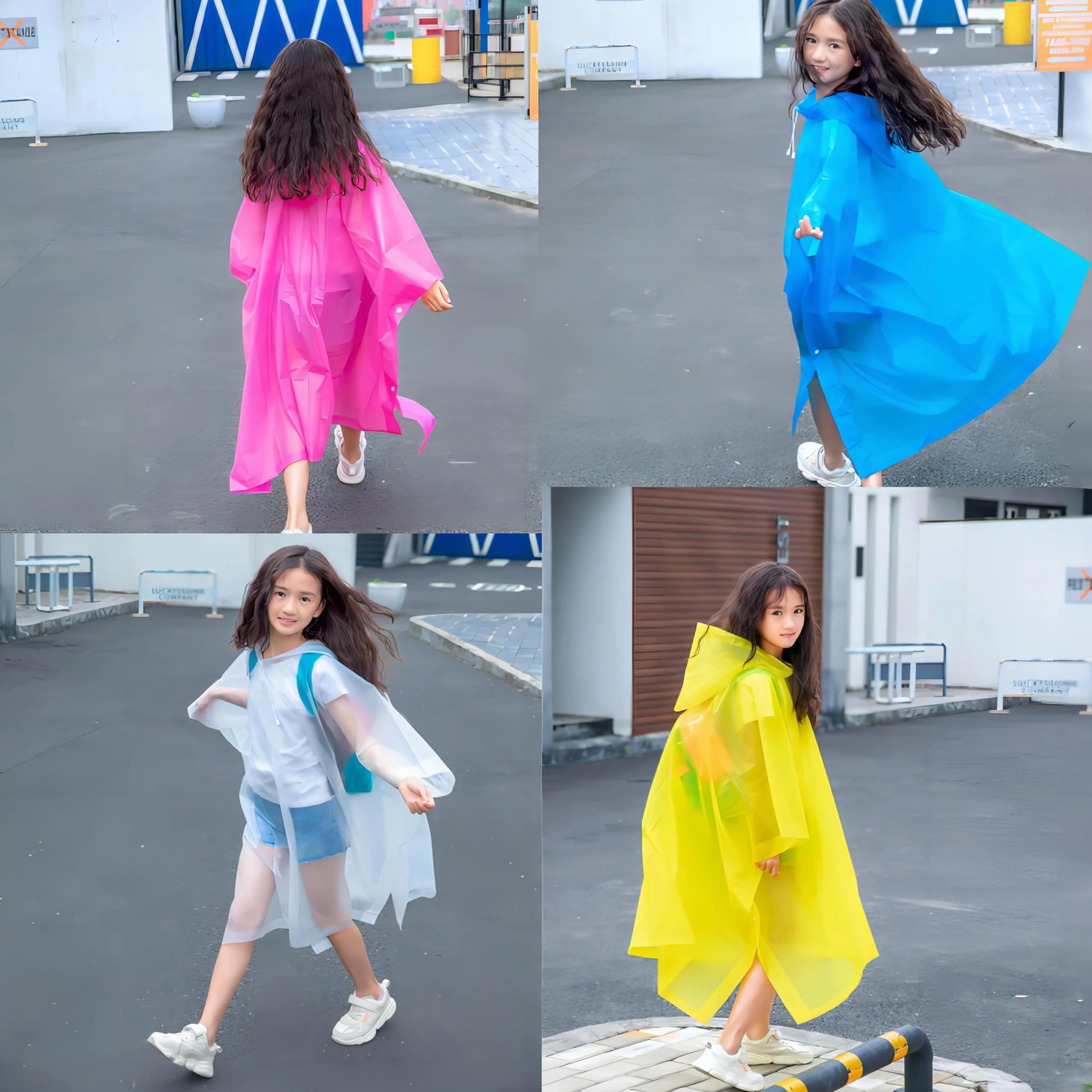 2 Pcs Poncho Niños, EVA Chubasquero Impermeables para Hombres/Mujeres, Capa de Lluvia con Capucha Chubasquero Niñas, Chaquetas de Lluvia Infantiles Reutilizable para Aire Libre