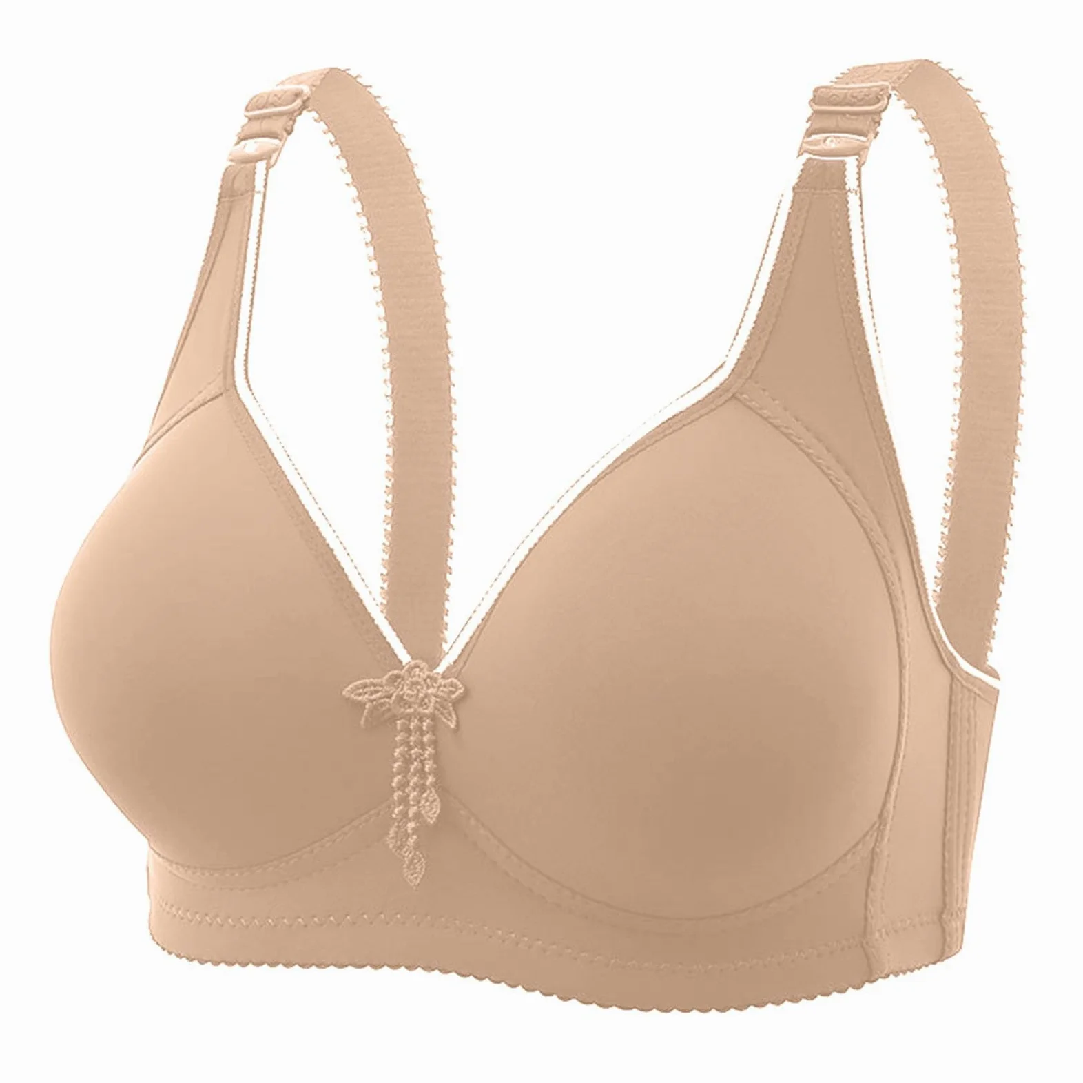 Cómodo Sujetador con Aros Transpirable for Mujer Talla Grande, De Maternidad Sin Costuras Cuatro Cierres, Elevación Refuerzo, Diseño Simple, Oro Rosa, 12(Red,16)