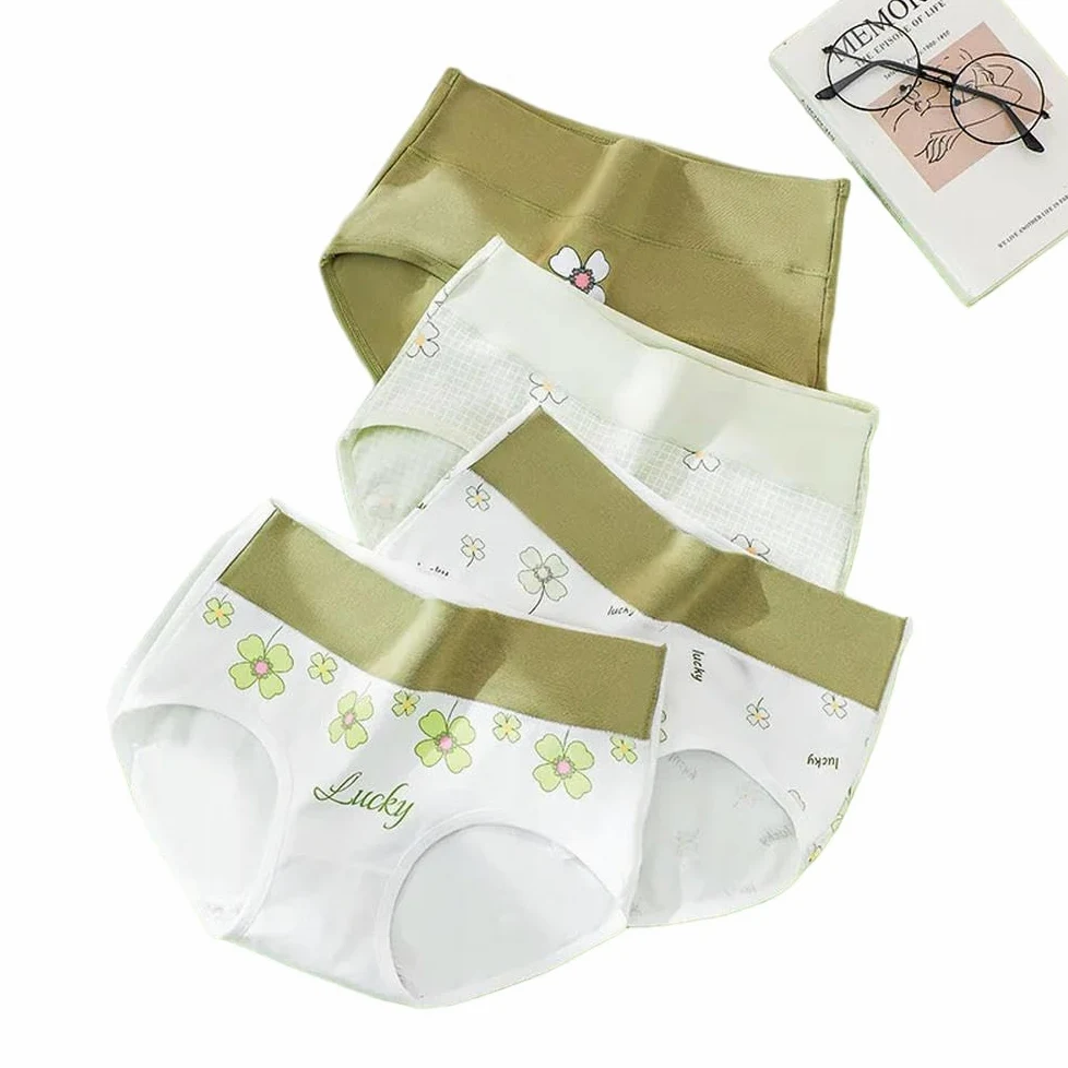 DYRBF - Bragas de algodón de cintura alta para mujer, ropa interior adelgazante, sin costuras, ropa interior sexy y transpirable para mujer, 4 piezas