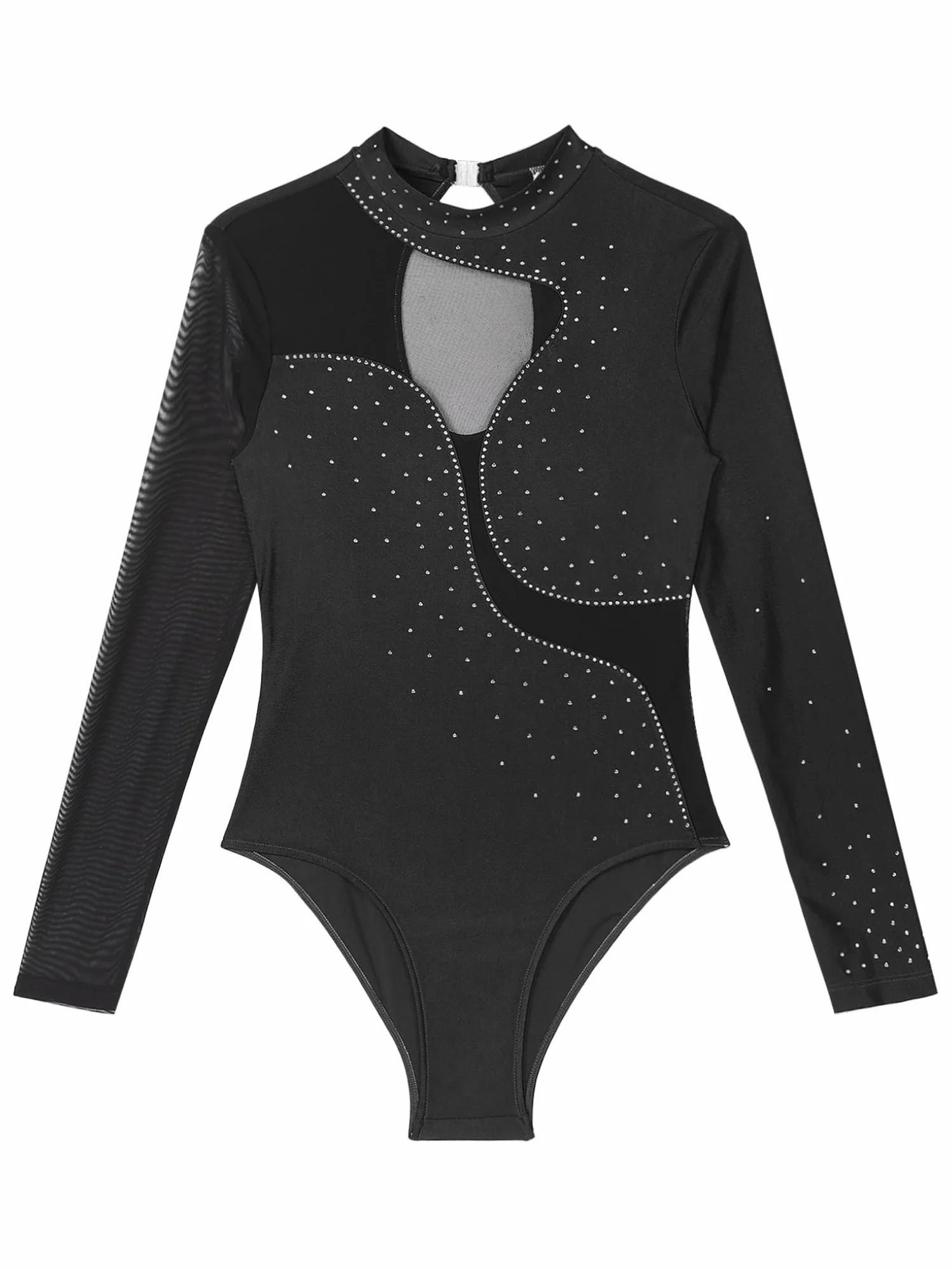 Maillot Gimnasia Ritmica Brillantes Leotardo Ballet Mujer Manga Larga Body Patinaje Artistico