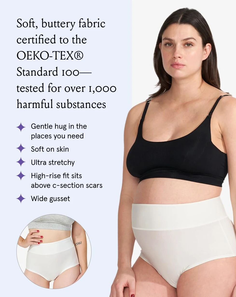 Bodily Panty integral, cintura alta para embarazo, recuperación posparto y sección C de TheBump's Best Postpartum Underwear., Negro/Tiza/Pizarra, S