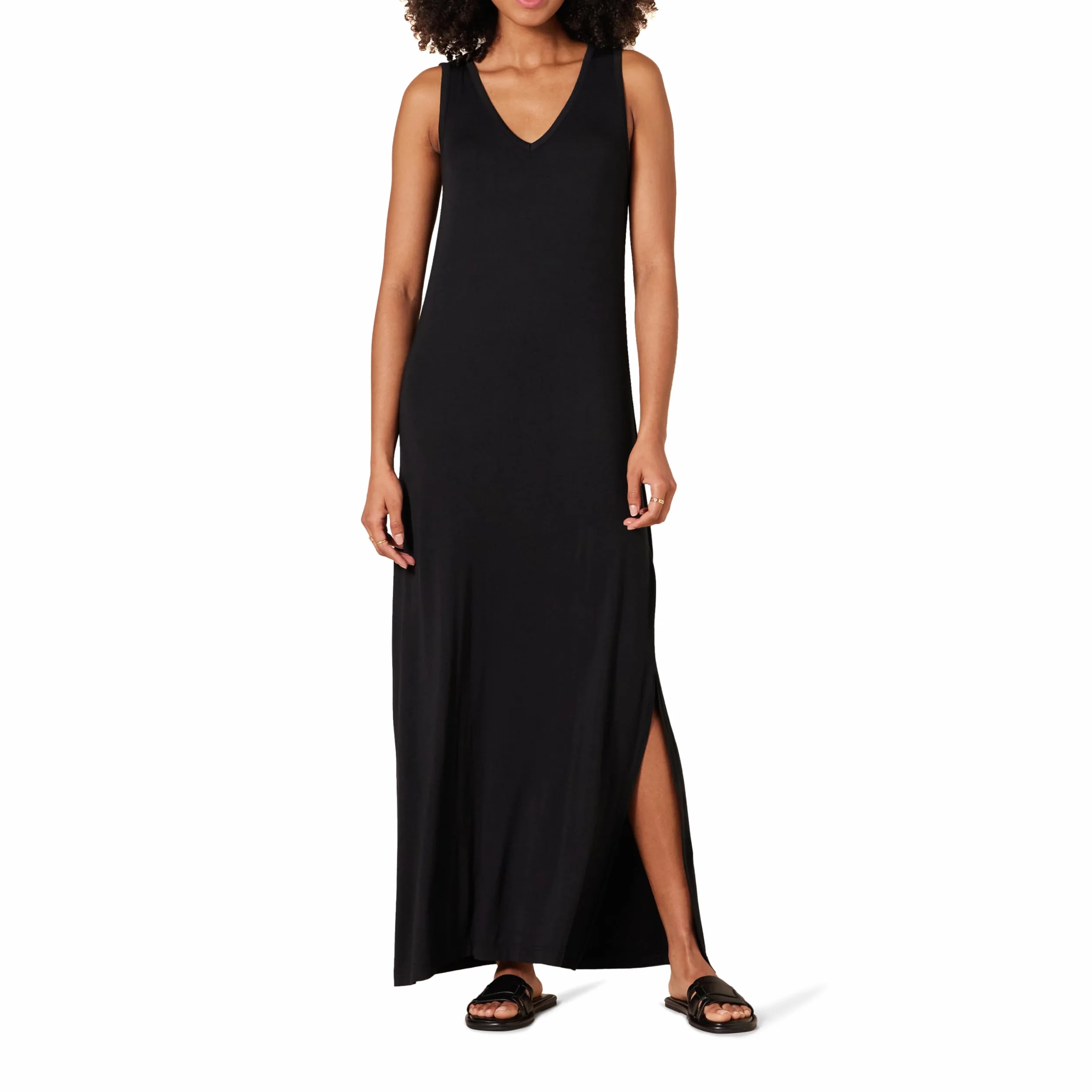 Amazon Essentials Mujer Vestido Largo de Punto Cuello en V Abertura Lateral