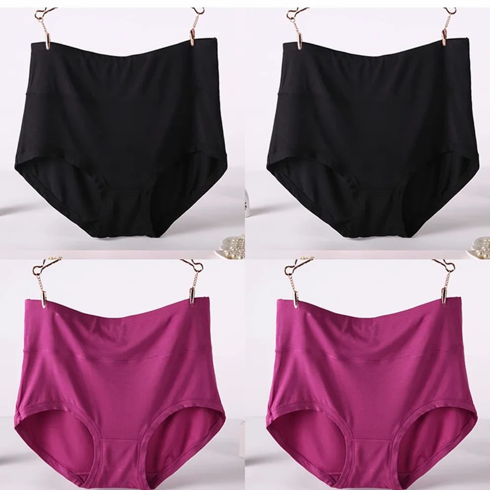 Bragas de Mujer de Talla Grande de Cintura Alta de 4 Piezas, Bragas de Fibra, Ropa Interior sin Costuras, cómoda