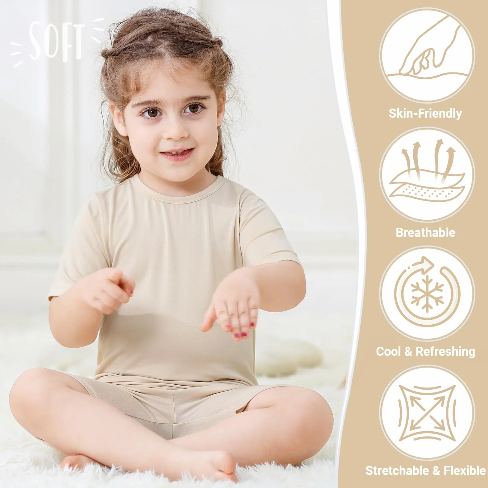 Pijama Niña Verano Bambú Conjunto Niño Transpirable Camiseta y Pantalón Corto Ropa 2-8 Años