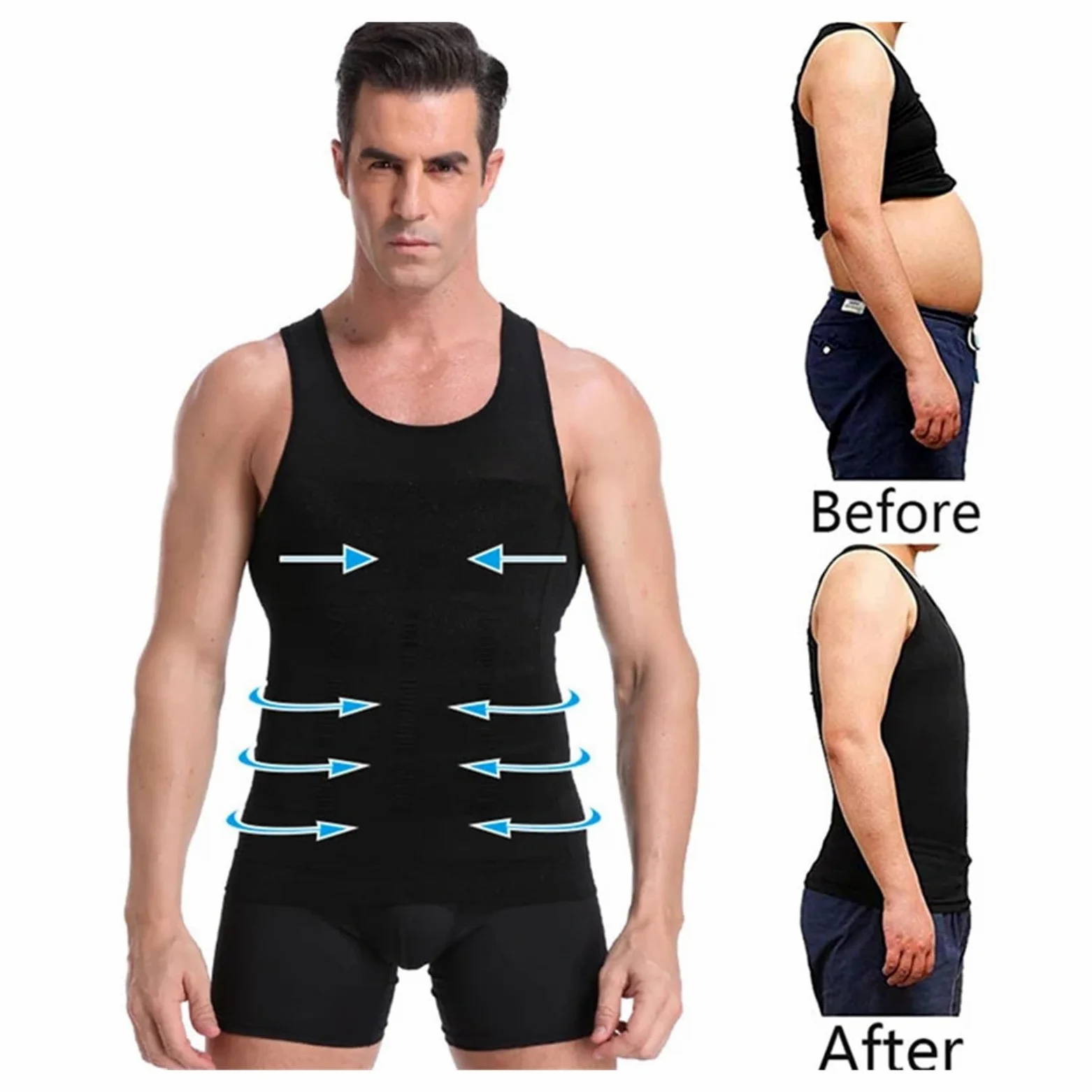 Camiseta CompresióN Hombre 2 uds., ropa moldeadora de cuerpo adelgazante for hombre, corsé, chaleco, camisa de compresión for barriga, Fitness, faja, ropa interior, Control, chaleco deportivo de cintu