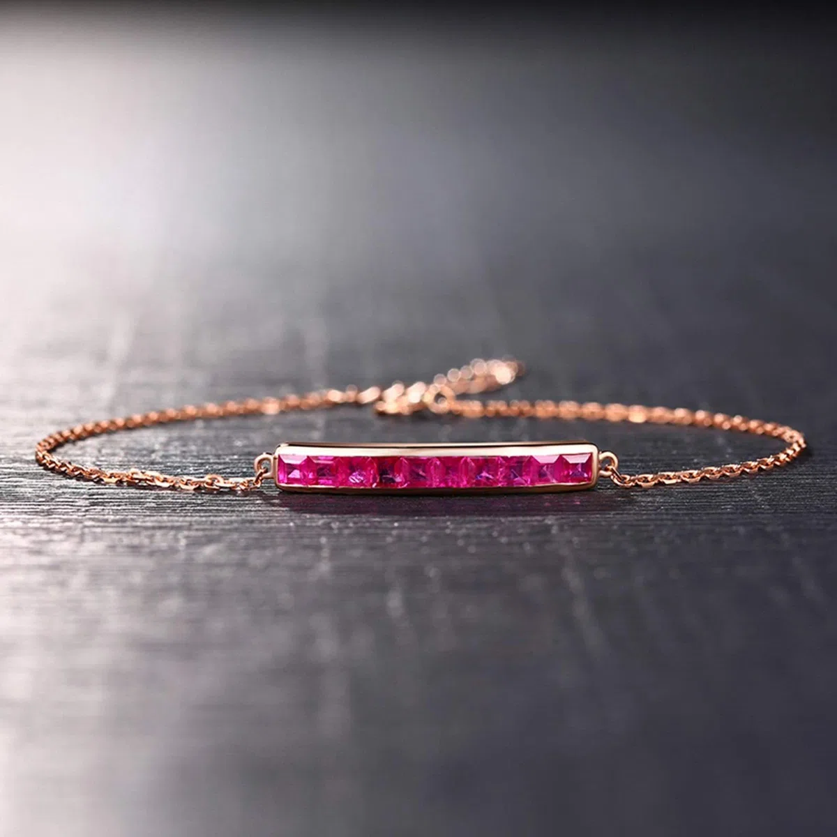 ZH1YFD Pulsera Mujer Oro Rosa 18 K, Barra con Rubí 1.46ct Pulseras Cadena Mujer 16+2CM