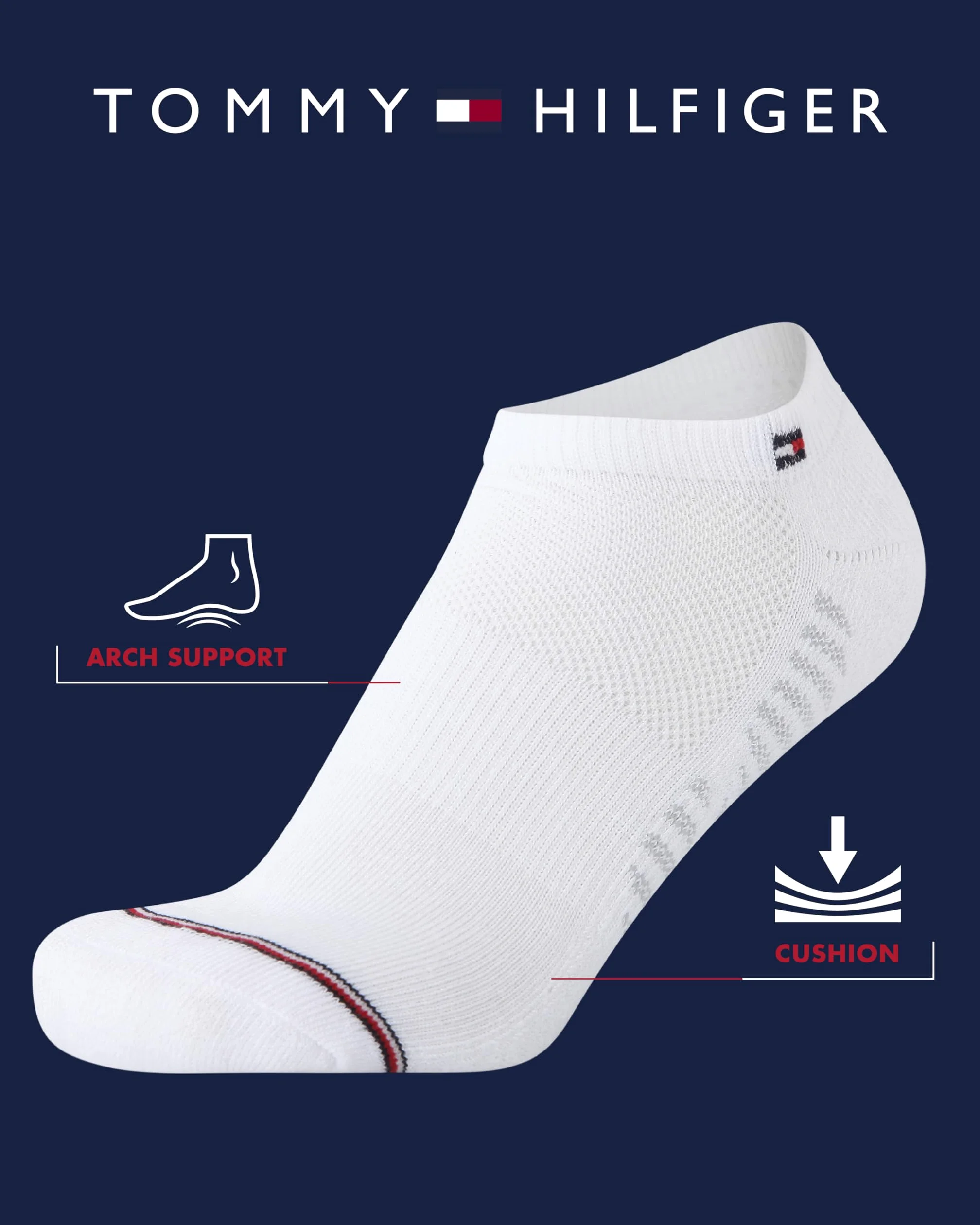 Tommy Hilfiger Calcetines deportivos invisibles para mujer, paquete de 6 calcetines de rendimiento acolchados suaves de corte bajo para mujer (talla 4-10)