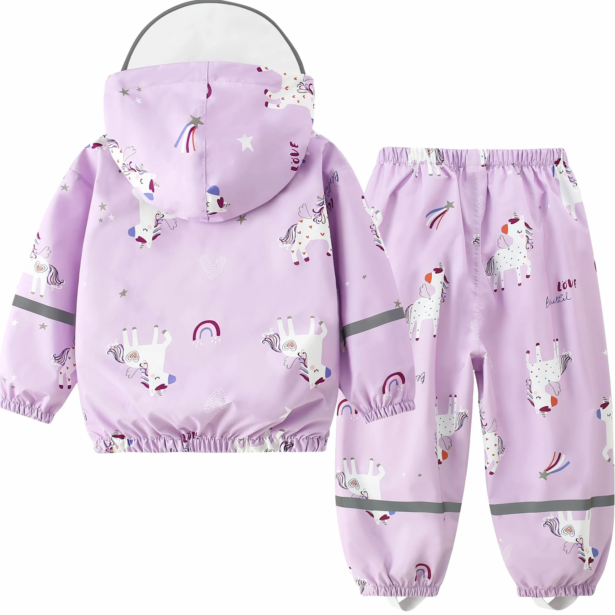 Impermeable Chubasquero Niñas - Abrigos Impermeables & Pantalones Conjunto de 2 Piezas, Niñas Chaqueta de Lluvia con Capucha Pantalones Impermeables Reutilizable Traje Impermeable para 1-7 Años