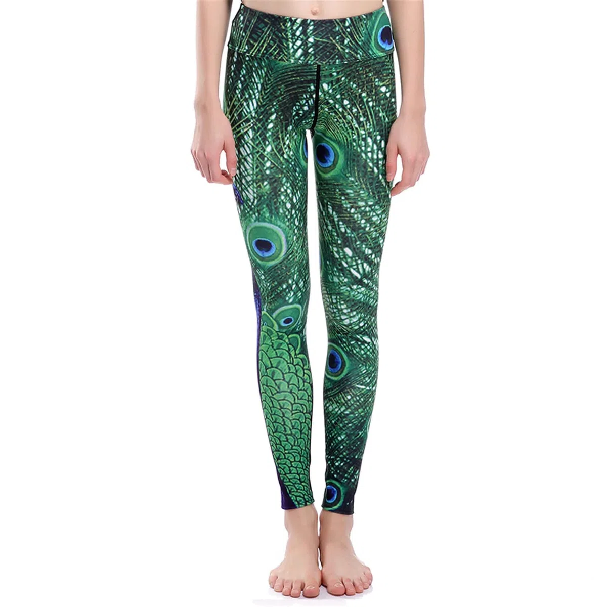 Leggins Mujer Fitness Mallas Deportivo Pilates, Pavo de pavo real Impresiones de plumas Leggings Longitud de tobillo Levantamiento de culo Pantalones de yoga Pantalones deportivos flacos Seco rápido F