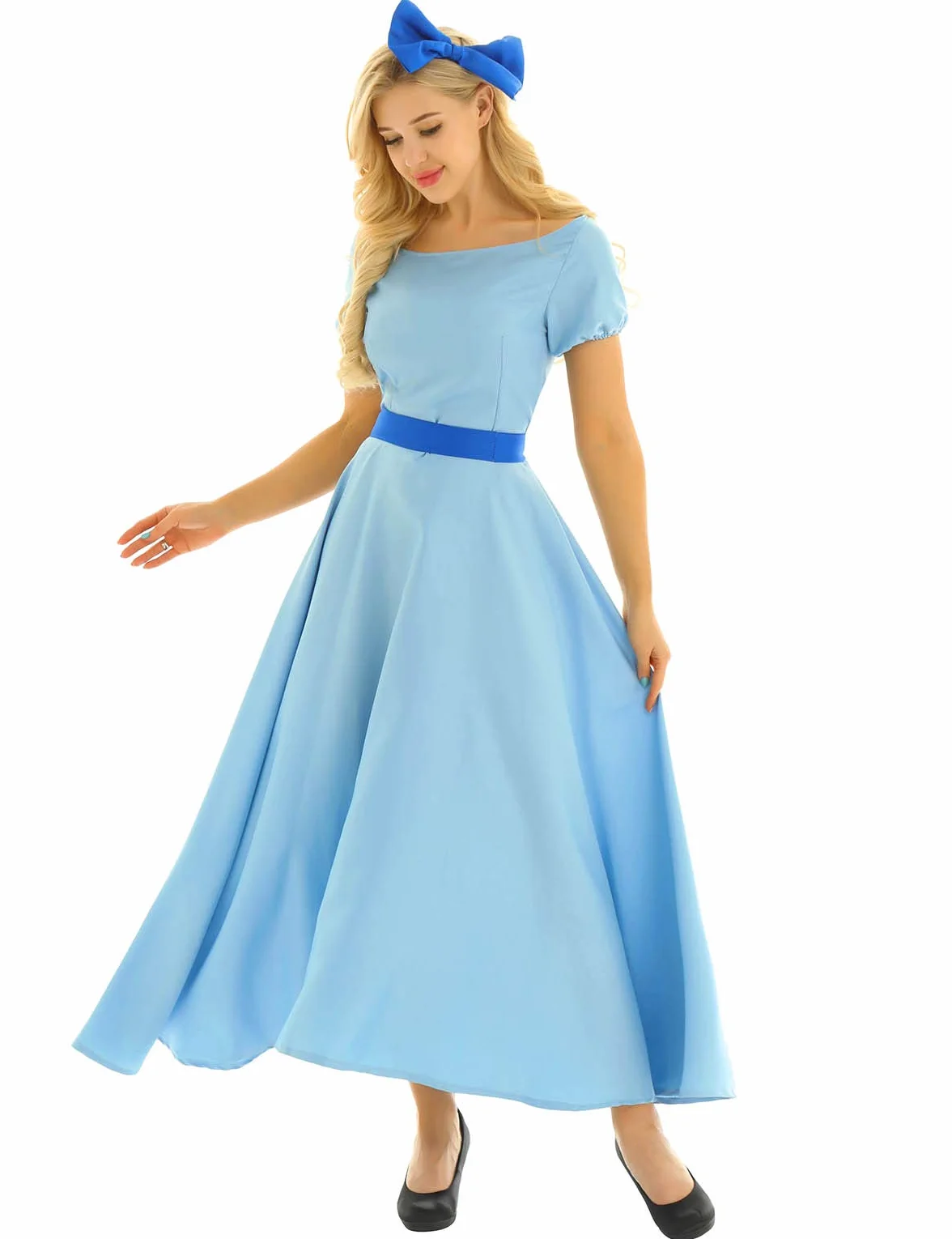 Mujer Disfraz Princesa Wendy Vestido Azul Largo Diadema Fiesta