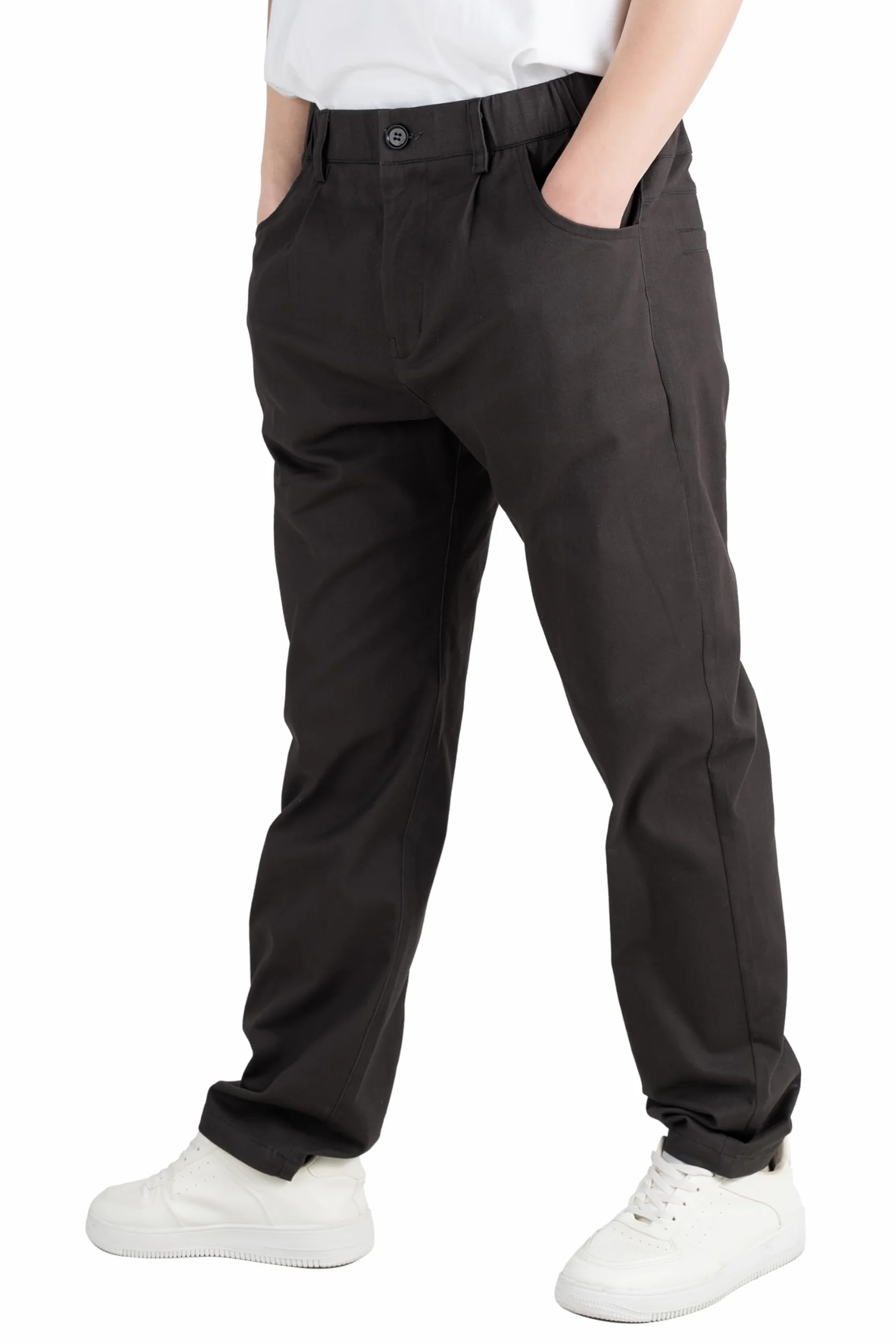 CAMLAKEE Pantalones de pierna recta para niños, pantalones chinos escolares con cremallera