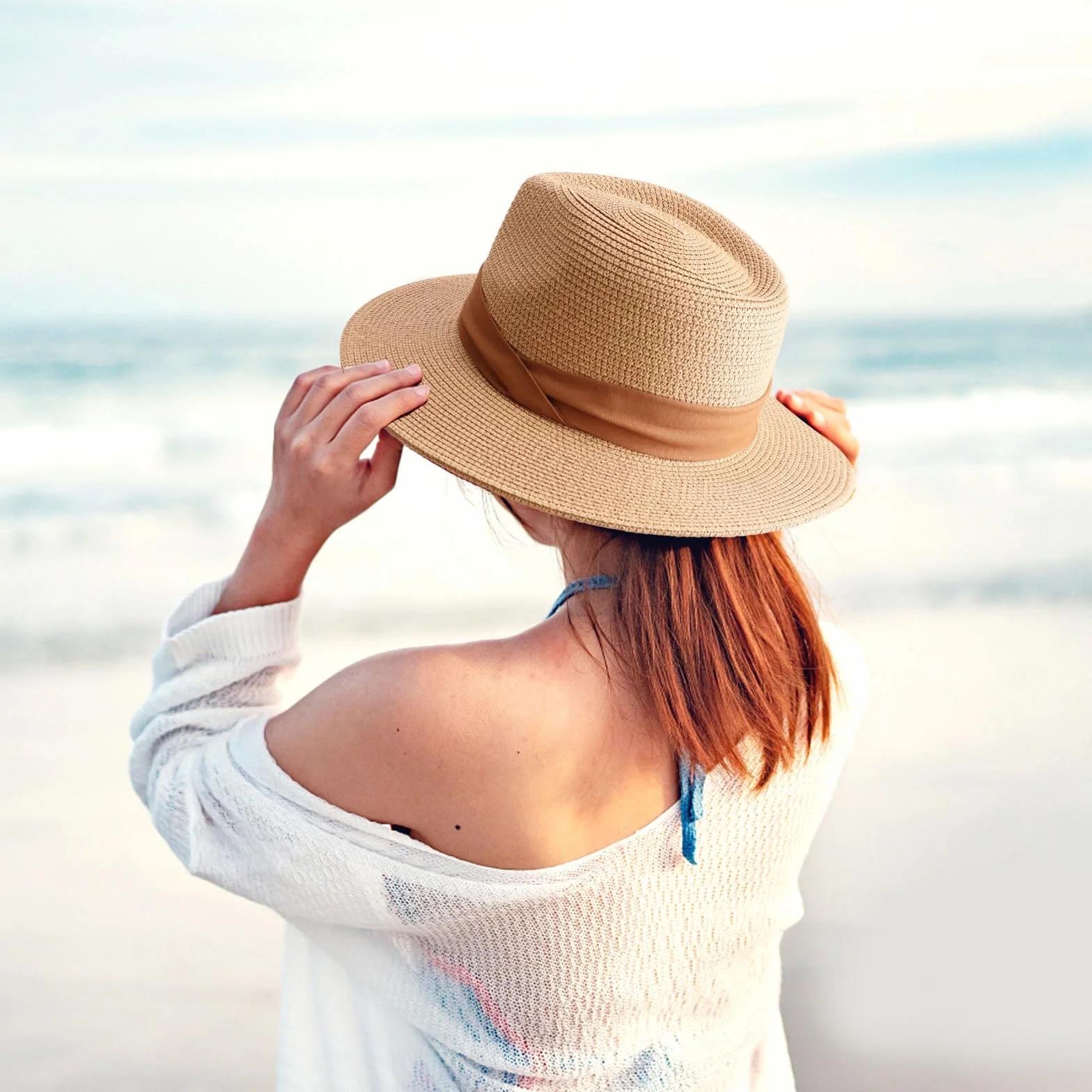 DRESHOW Sombrero de Panamá Mujeres UPF 50+ Fedora ala Ancha