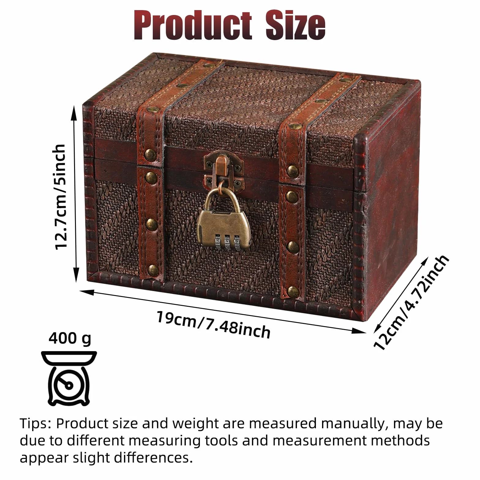 Cofre del Tesoro de Madera Vintage con Cerradura de Combinación, Cofre del Tesoro Pirata Niños con Candado, Pequeño Caja de Madera para Collares, Pendientes, Anillos, Pulseras