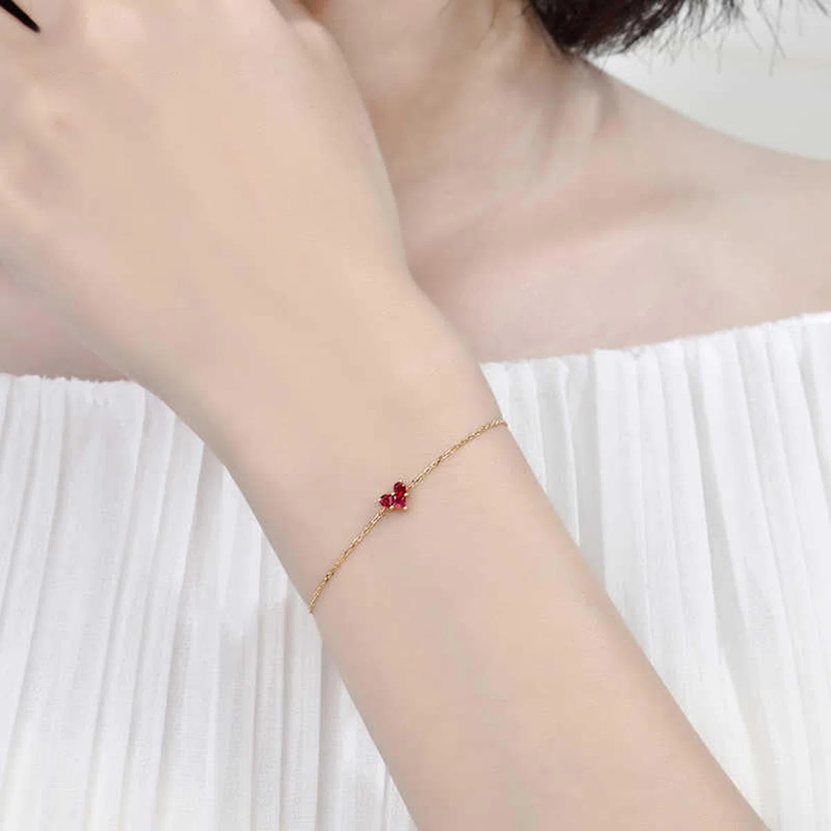 Pulseras de oro para mujer, pulsera de cadena de oro amarillo con rompecabezas de rubí de corazón de 0,21 quilates