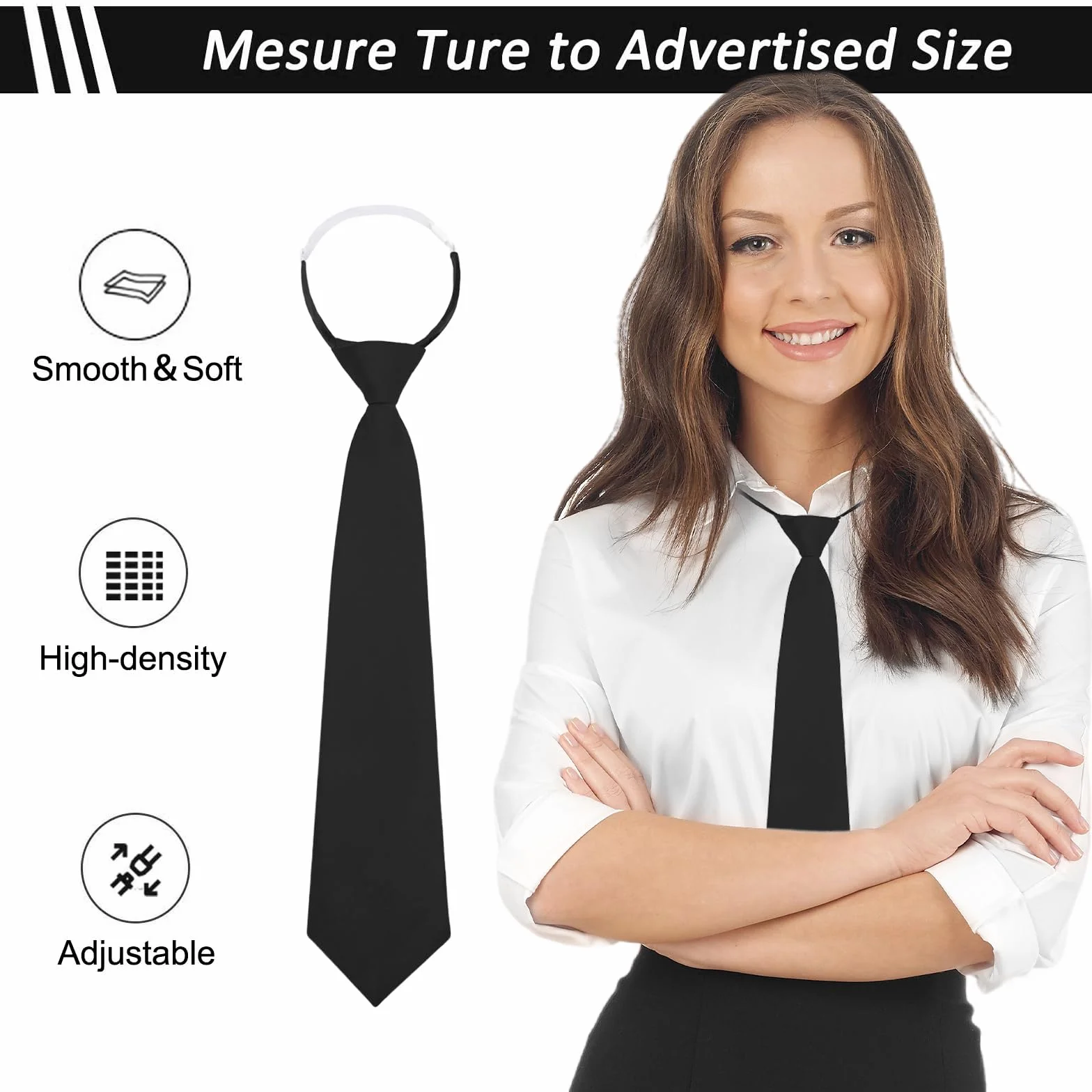 Corbata Ajustable para Niña y Mujer - Corbata Larga de Uniforme con Aspecto de Seda y Banda Elástica Brillante