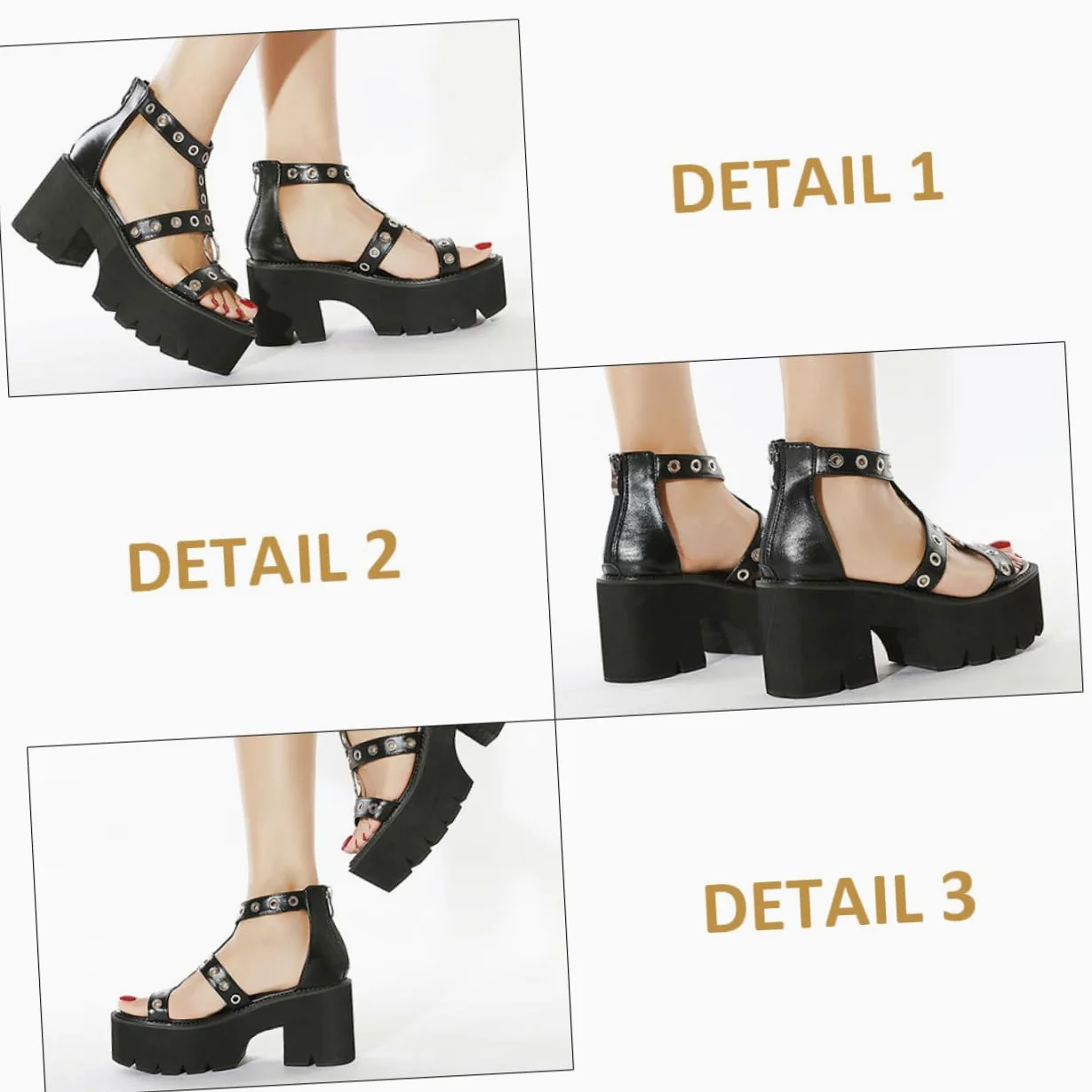 Sandalias Altas Con Plataforma Sandalias De Mujer Abiertas Antideslizantes De Tacón Alto Zapatos Tacones Negros Bien Portado Interior: Símil Piel Black
