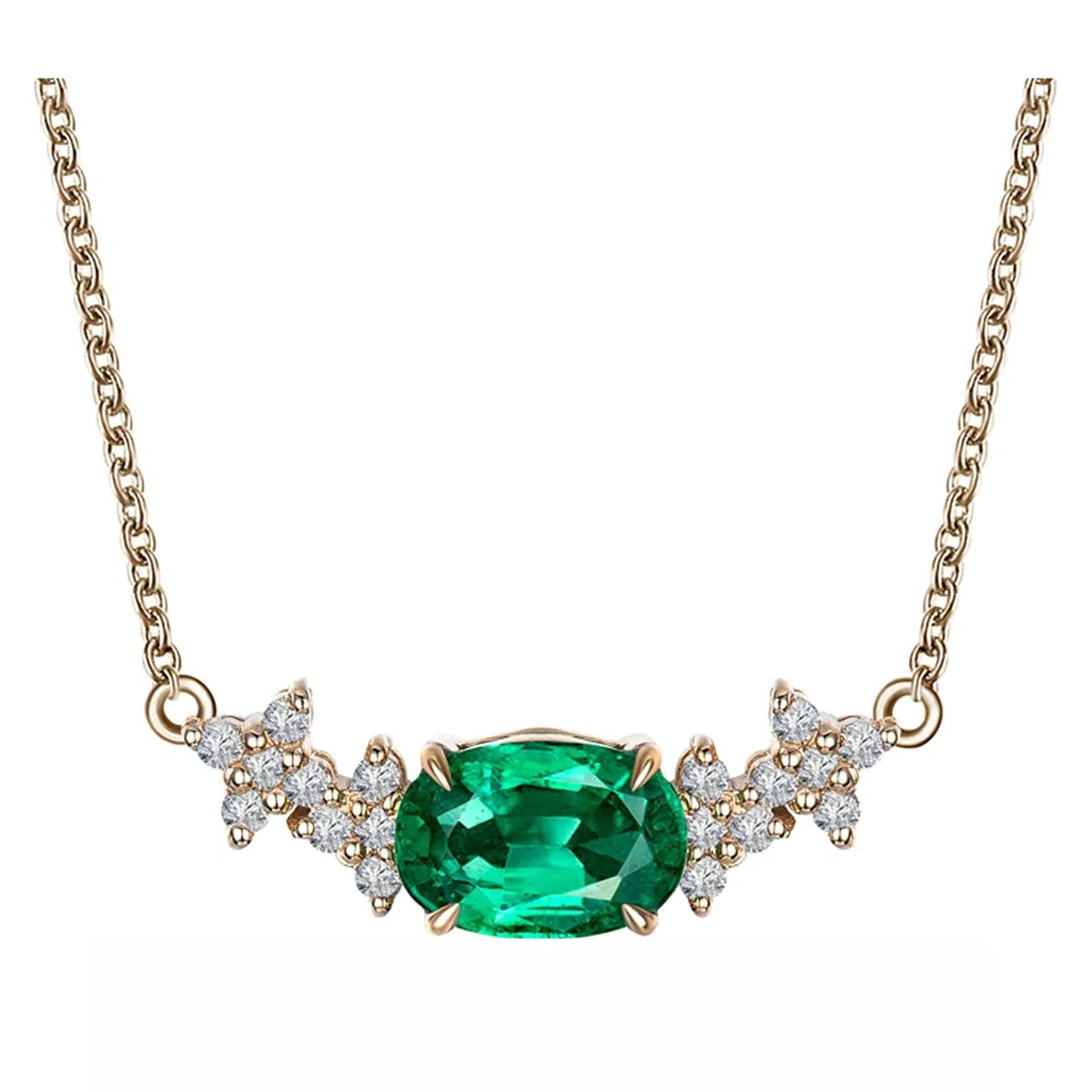 Collar con colgante, flor con esmeralda ovalada creada en laboratorio, oro de 1 quilates de 18 quilates/plata de ley 925, collares con colgante para mujeres y niñas, regalo para el día de la madre/día