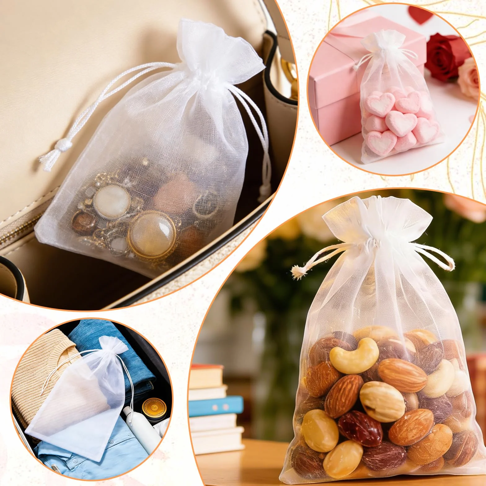 100 Piezas Bolsas de Organza 10x15cm Bolsas de Organza Pequeñas para Joyas Festivales Boda Dulces Regalos