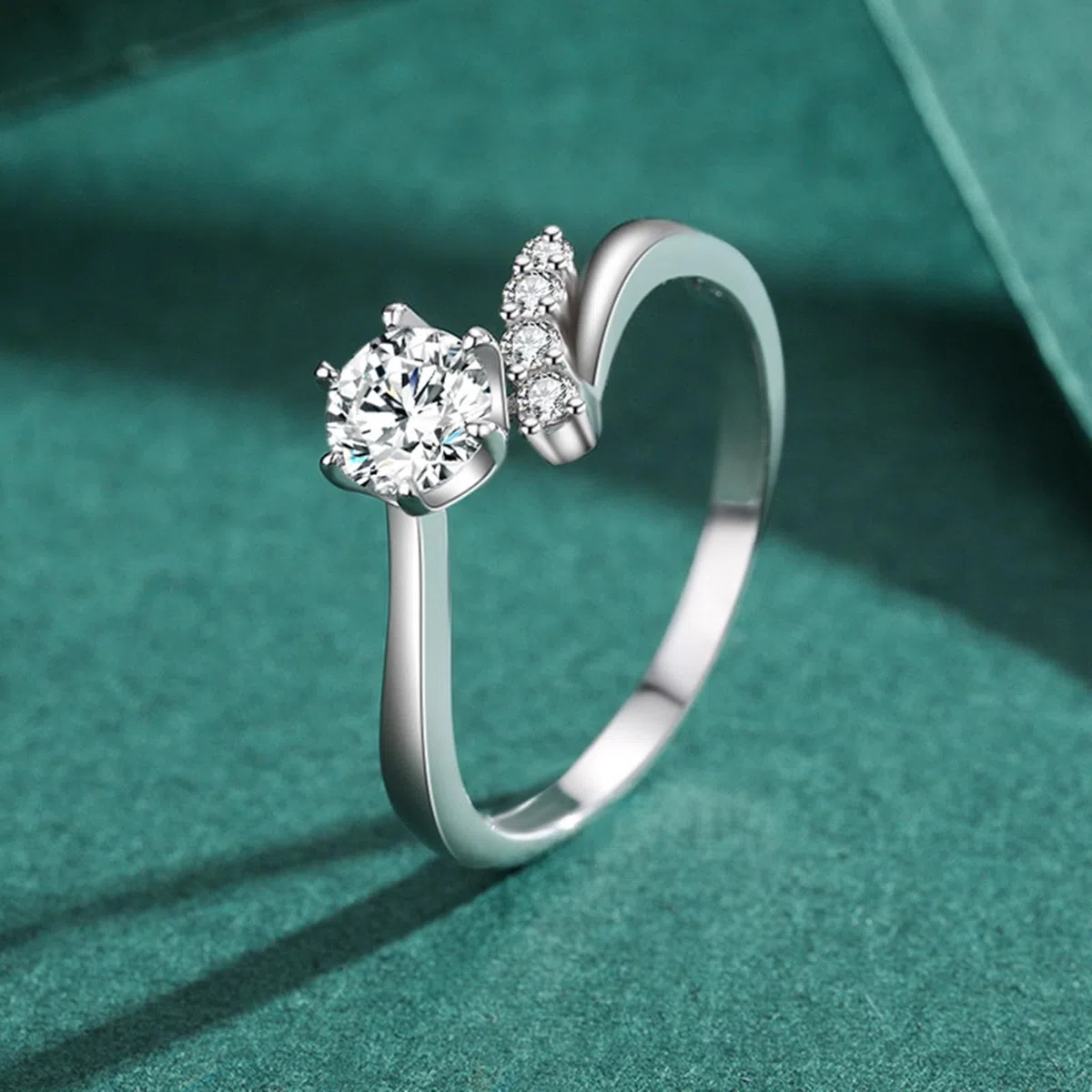 Anillo de compromiso de oro blanco, alianzas de oro auténtico, elegantes anillos de boda con diamante cultivado en laboratorio de 0,8 quilates para mujer