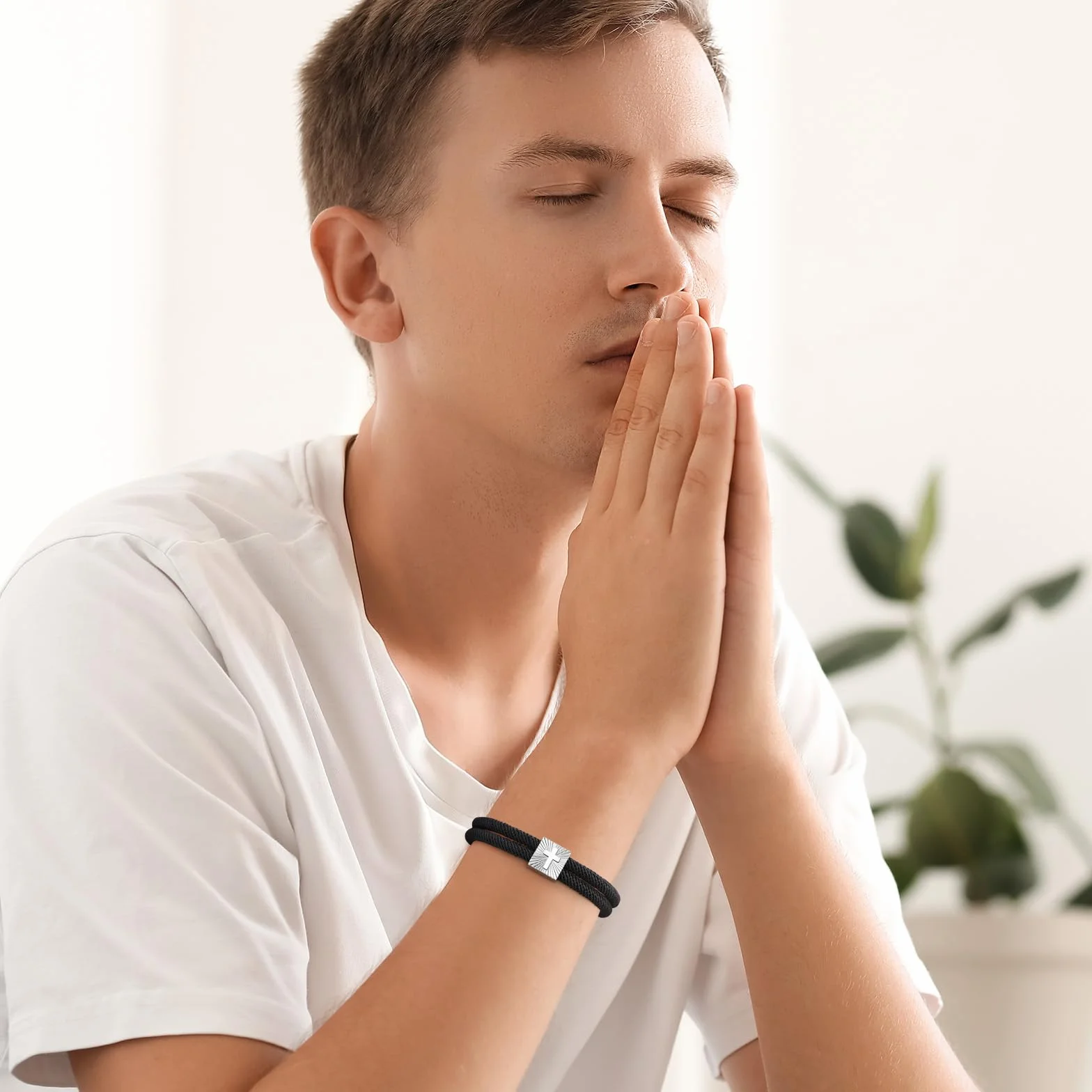FLHEART Cruz pulsera confirmación regalos para niños – Pulsera de cuerda náutica negra con cruz, pulseras de Jesucristo, joyas, confirmación de Pascua, regalo para niños, hombres, hijo, regalos