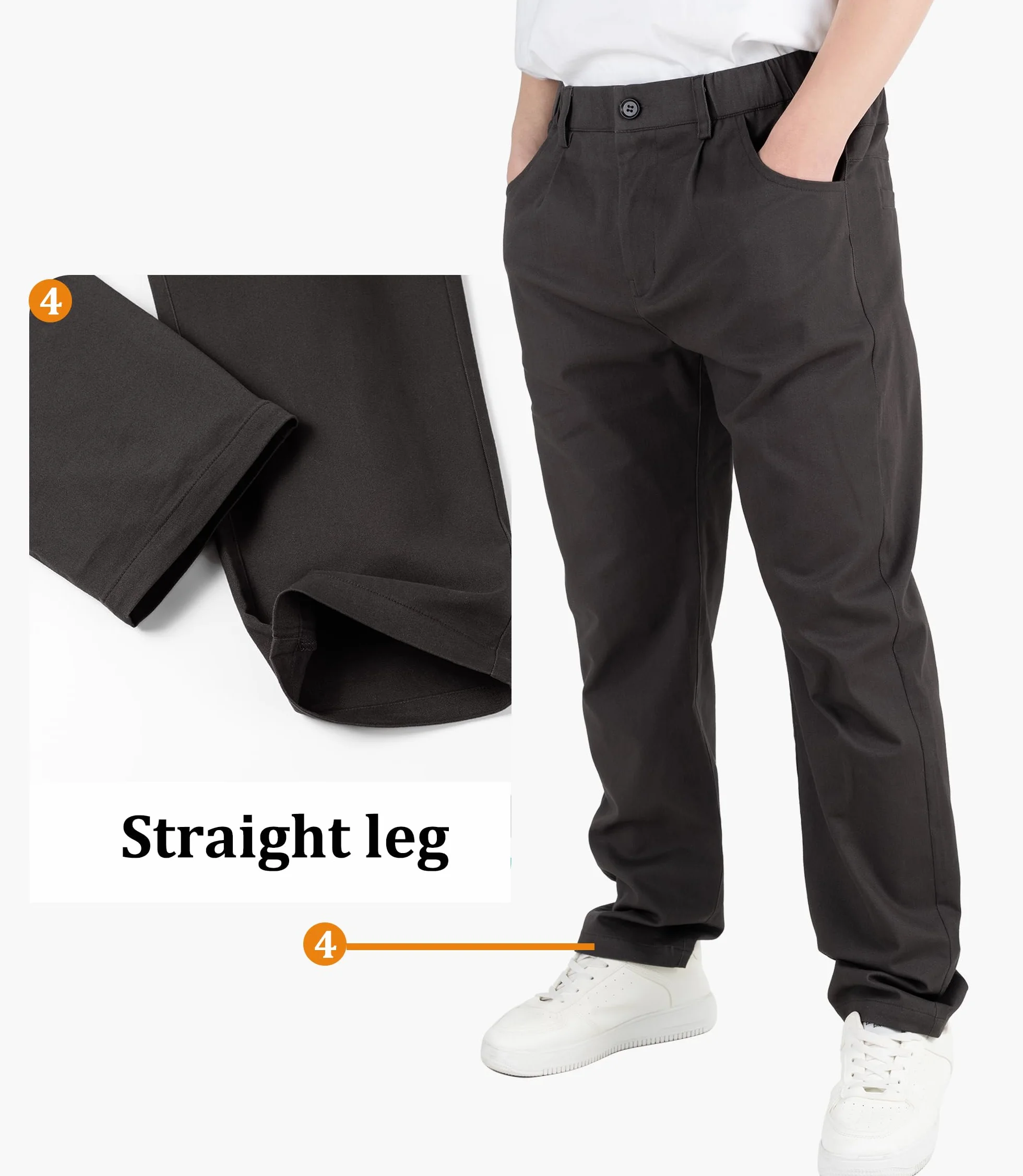 CAMLAKEE Pantalones de pierna recta para niños, pantalones chinos escolares con cremallera