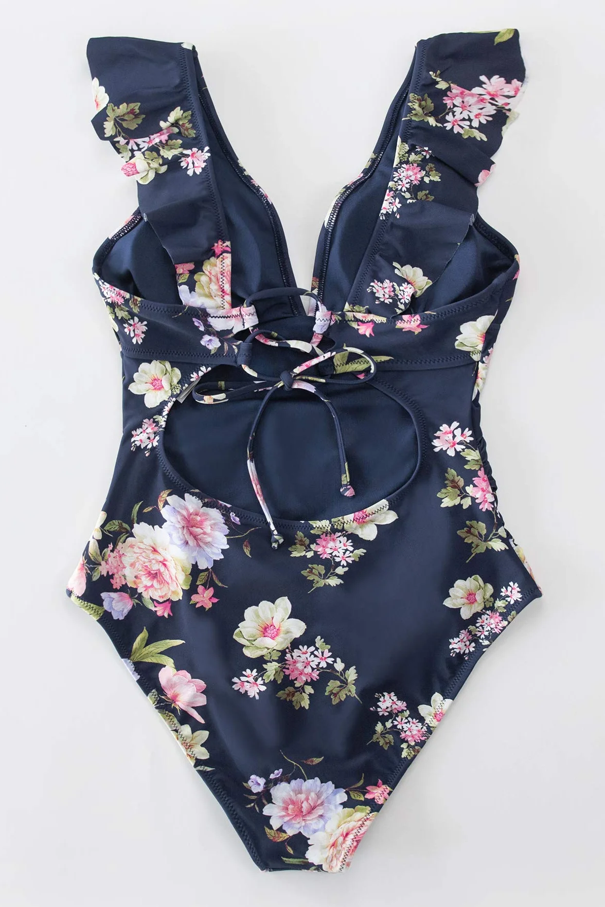 CUPSHE Bañador para Mujer Volante Cuello en V Fruncido Traje de Baño de Una Pieza