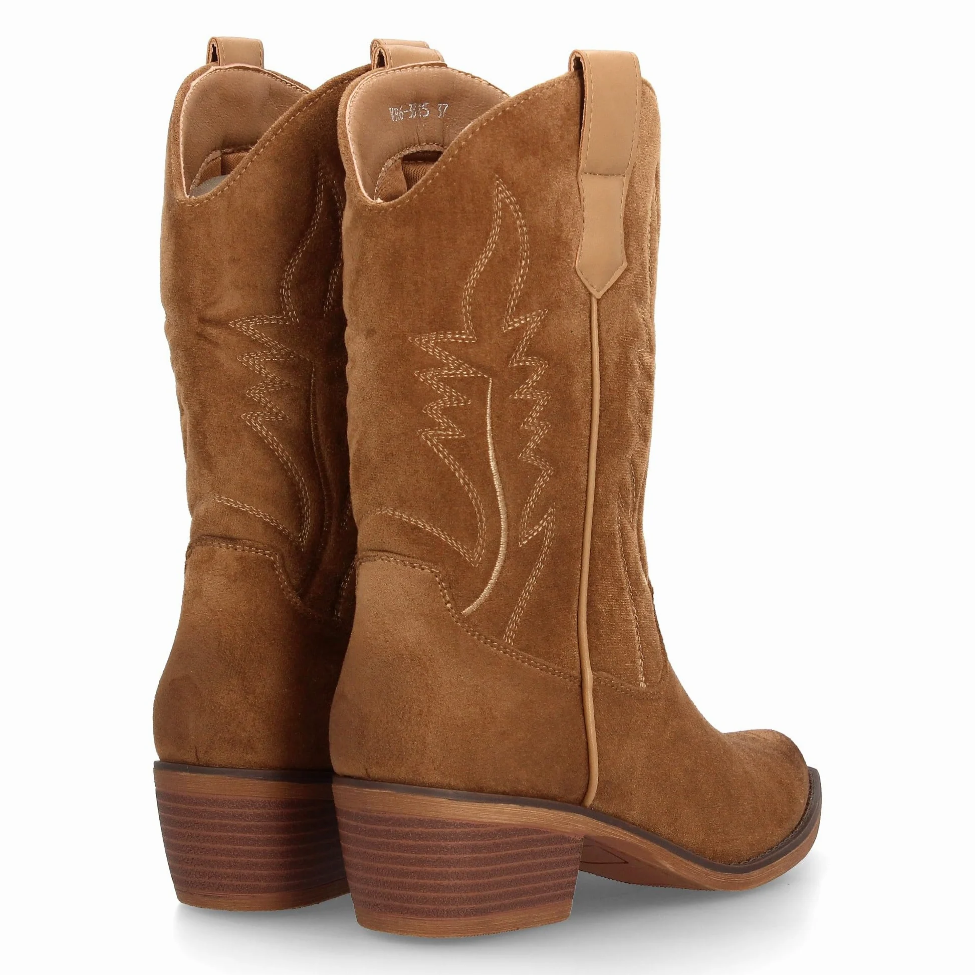 Botas Cowboy de Mujer Estilo Western con Diseno Limpio y Elegante. Cana Alta con Costuras Decorativas y Cierre de Cremallera, Tacon bajo, Ancho y Comodo. Ideal Otono Invierno.