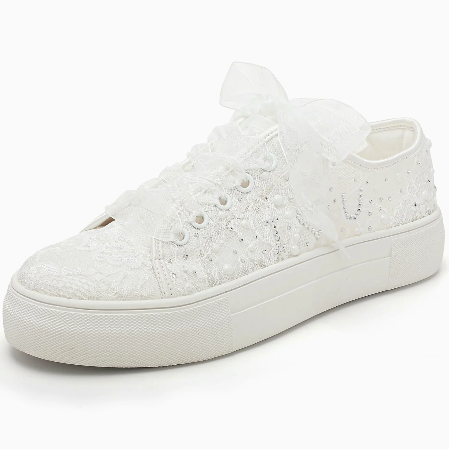 Elivandon 9996 Zapatillas de Boda Encaje Zapatillas de Novia 3,7cm Plataforma Zapatillas de Tenis de Novia Diamante de Agua Brillante Zapatillas de Boda