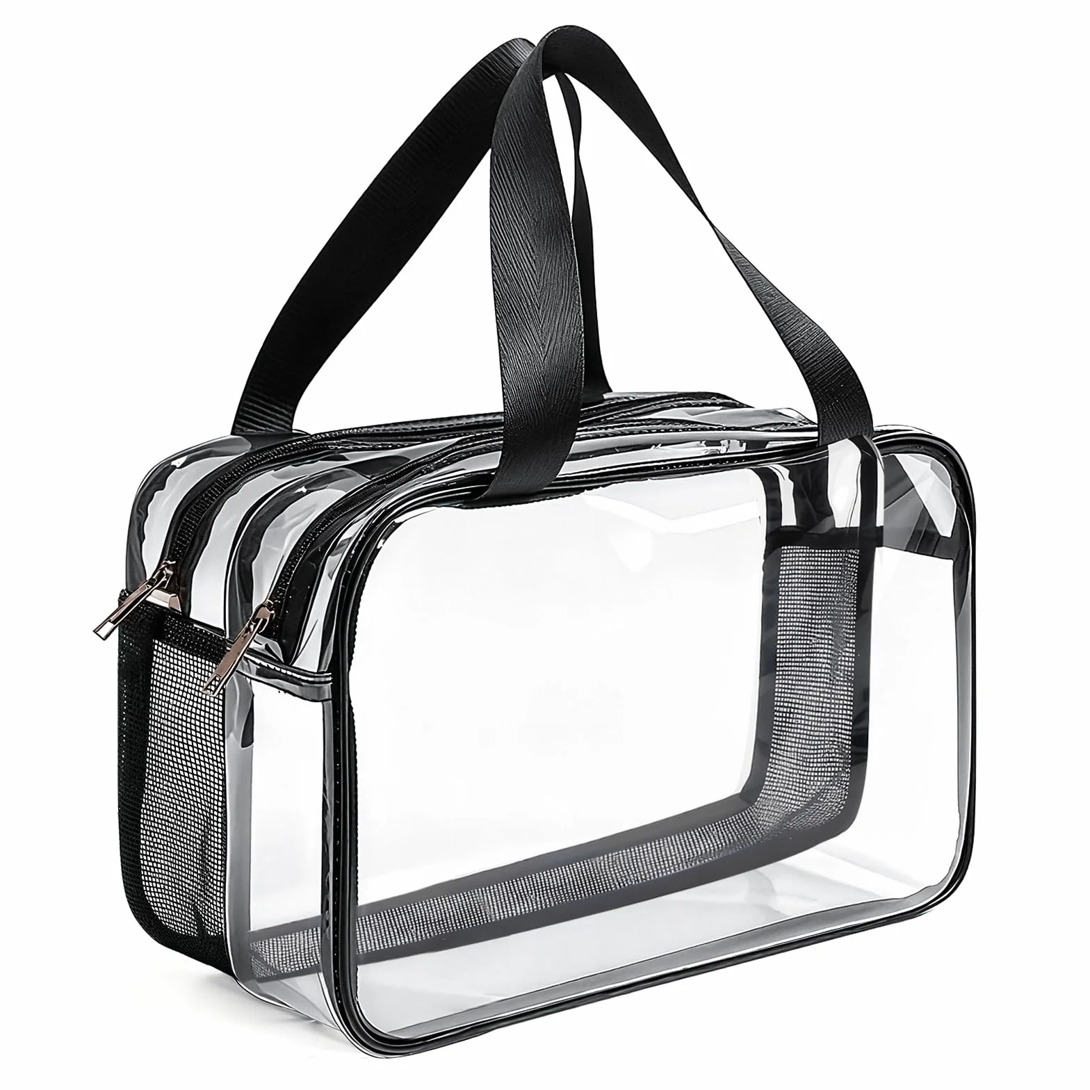 Neceser de viaje transparente grande, 31 x 21,1 x 16 cm, PVC grueso, impermeable, con compartimentos dobles y cremallera, para viajes en avión, mujeres y hombres