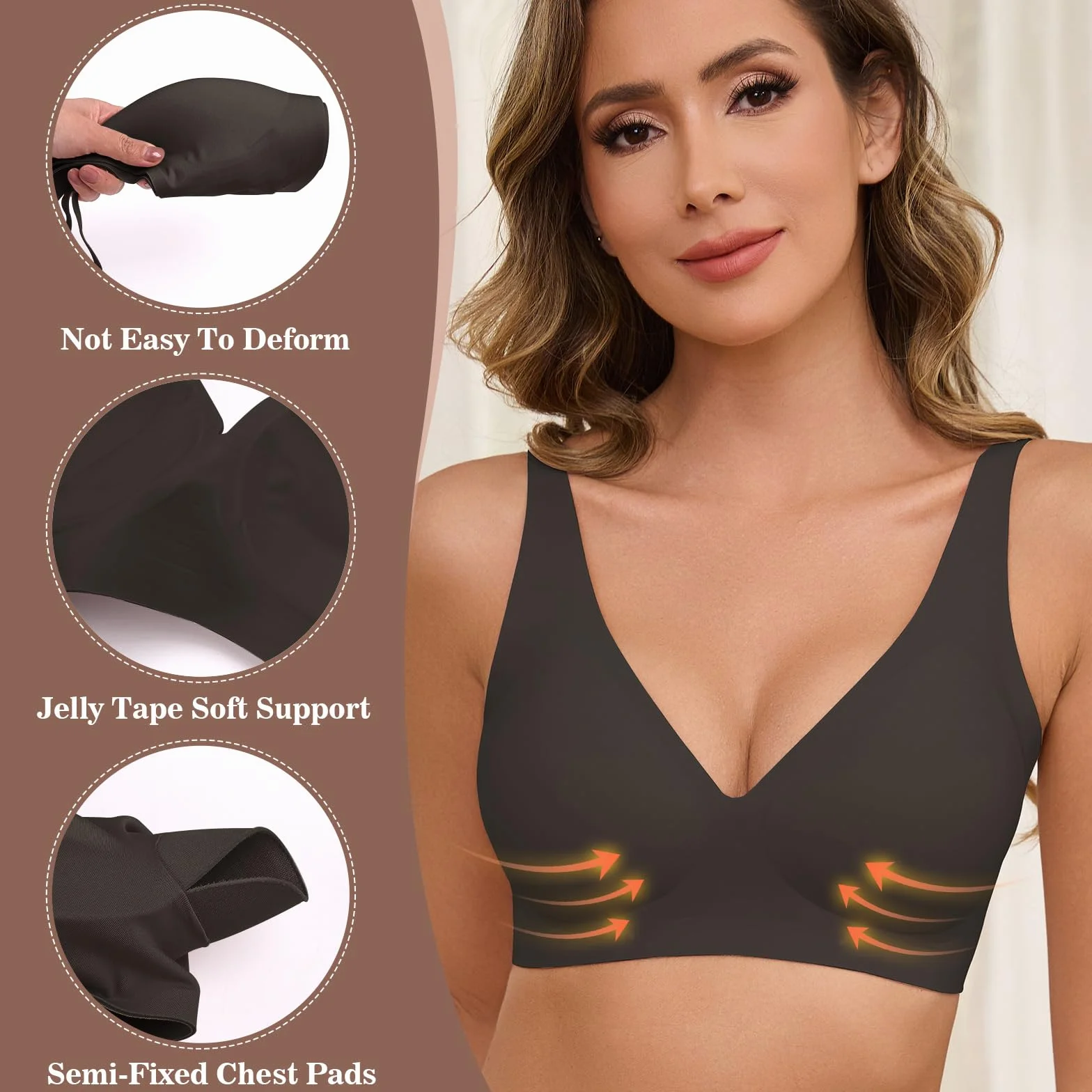 Nadeer Sujetador sin Aros Mujer Bralette sin Costuras Push Up Cuello V