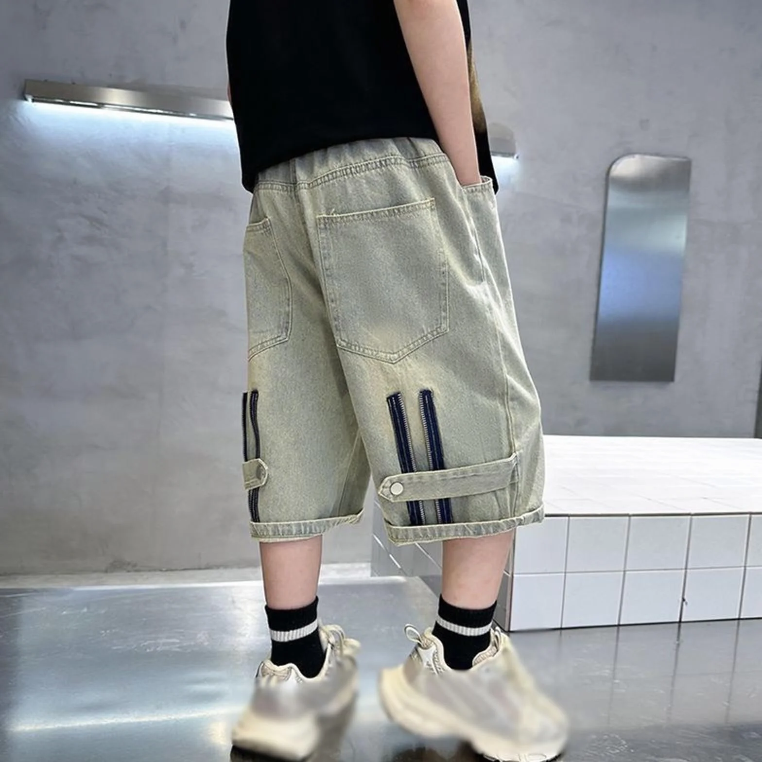 Pantalones Cortos Vaqueros Niño Bermudas Niño Vaqueras Verano Pantalon Corto con Cintura Elástica Short Denim Y2k Relaxed Fit Ajustado Cómodas Joggings Streetwear con Bolsillos para 3-1-4 Años