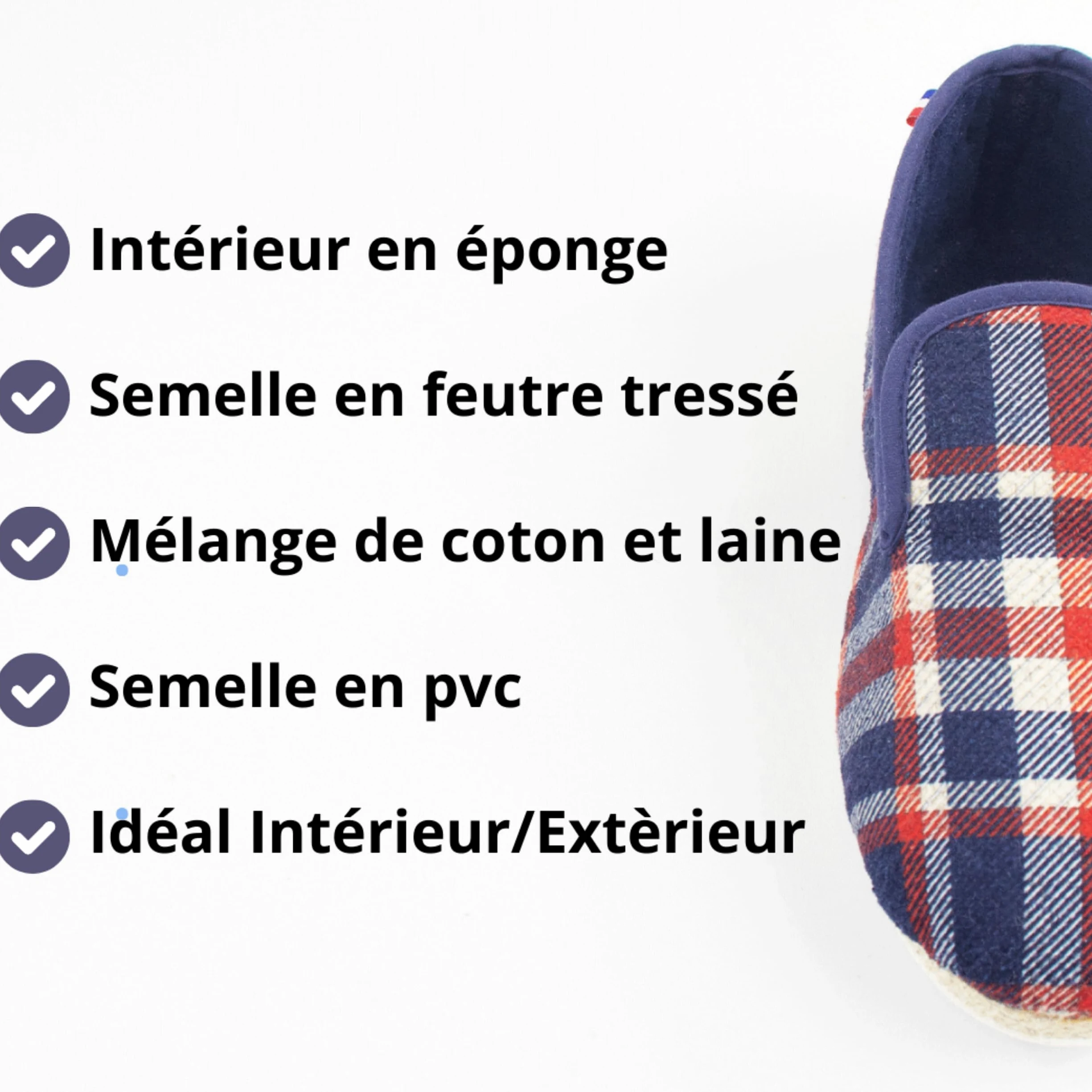 Charentaises Verano Mixto Made in France Talla 36 a 53 - Charentaise Cómodo Ligero Interior/Exterior, Suela Antideslizante Fieltro, - Zapatillas cálidas - Algodón/Lana, Charentaise Azul/Rojo/Blanco