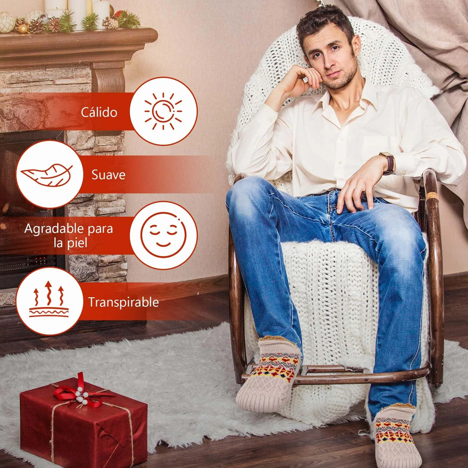 PUTUO Calcetines Antideslizantes para Hombre de Invierno: Calcetín Termicos Hombre Cálidos Suaves Mullidos Calcetín Gruesos Calcetines Andar por Casa Gordos Térmicos 1 Pares 39-46