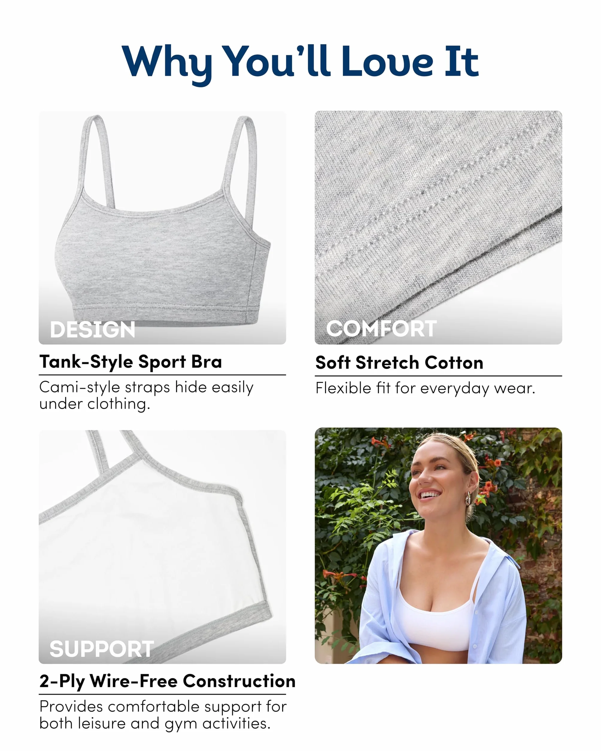 Fruit of the Loom Spaghetti Strap Cotton Pull Over Sports Bra Sujetador Deportivo Mujer (Pack de 6)