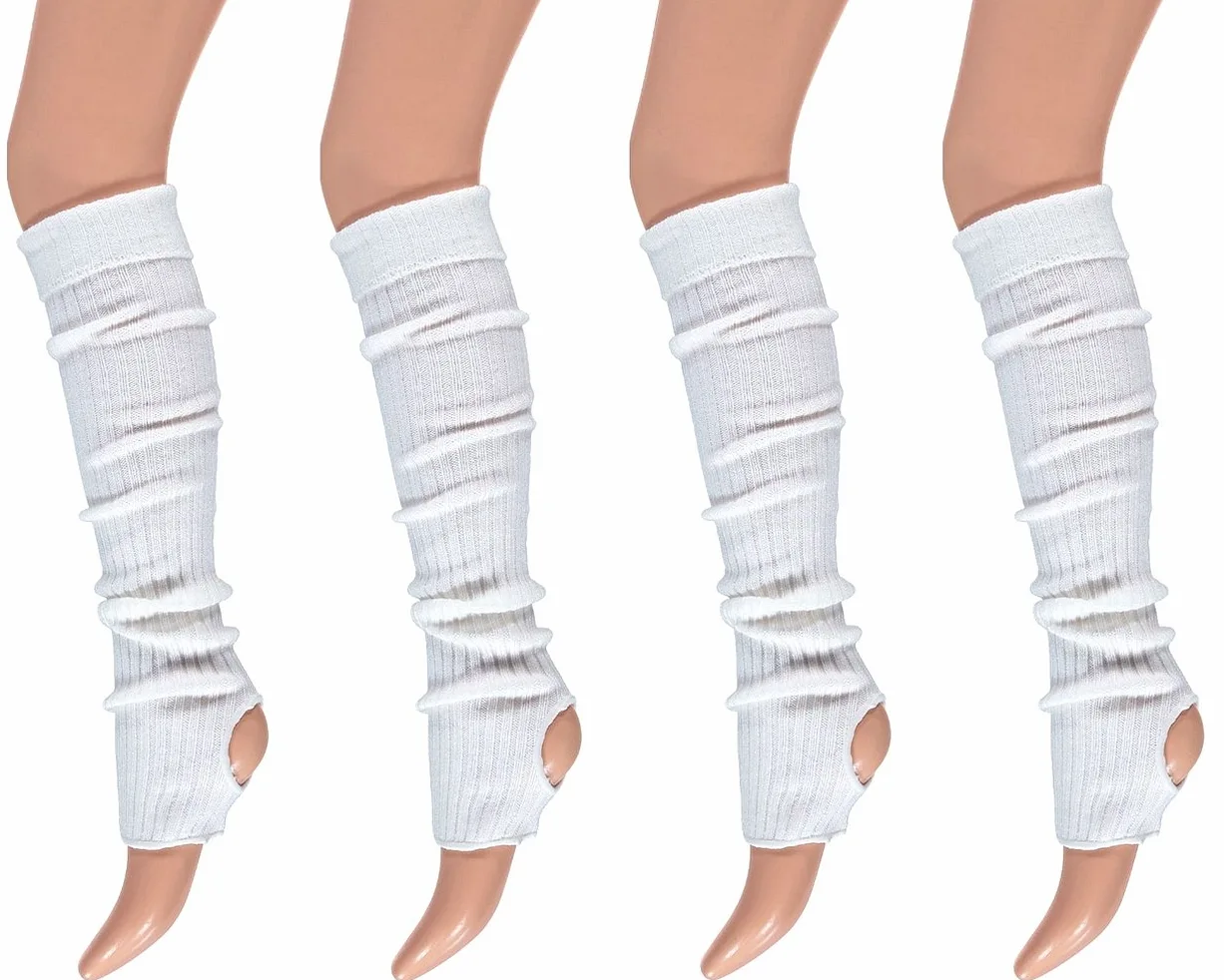 krautwear® 4x Mujer Chica Ballet - Calentadores con agujero en el talón calentadores de ballet Sirven legwarmer Mangas aprox. 55 cm 1980er años 80 años negro blanco neón rosa verde amarillo naranja